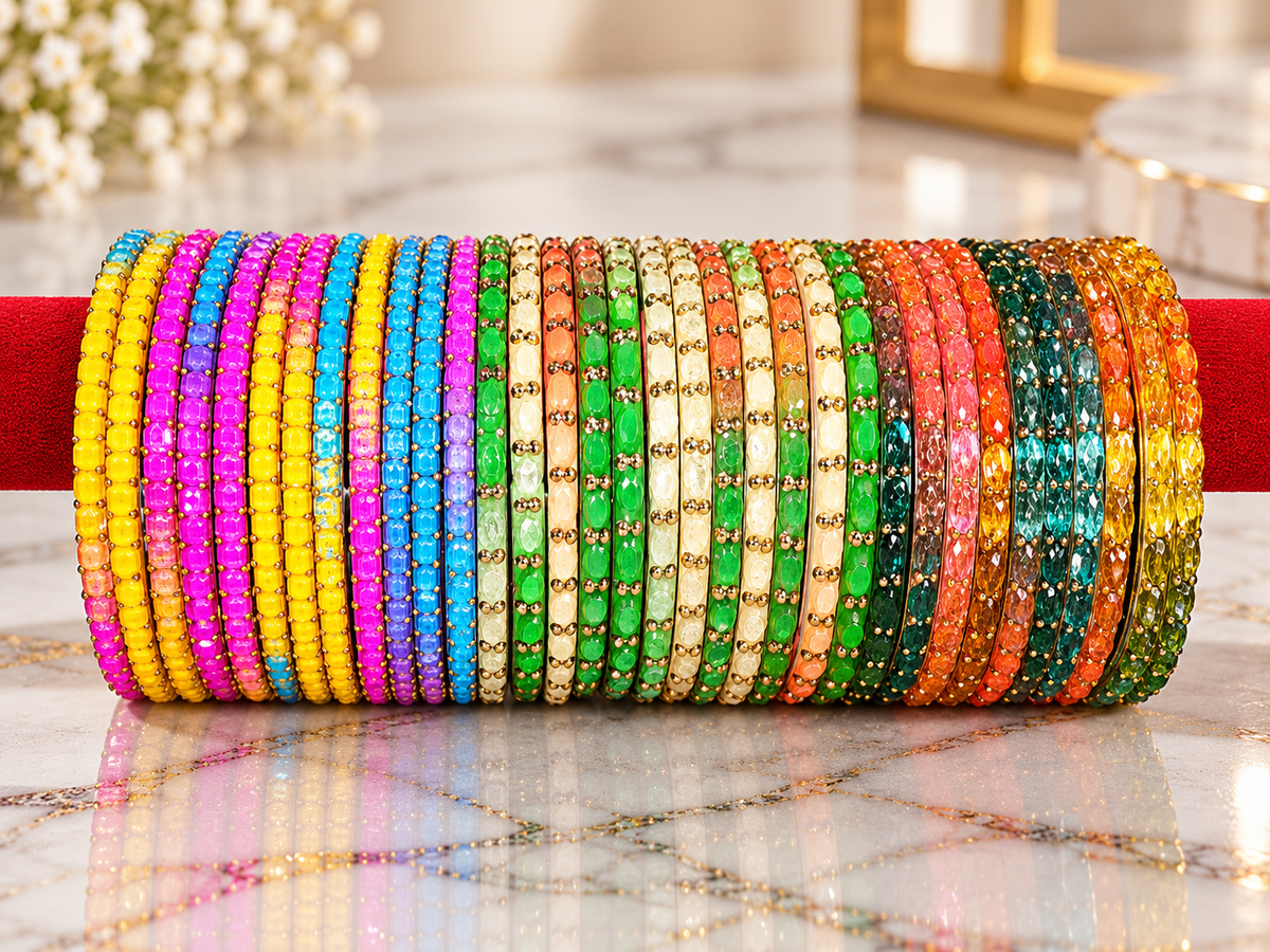 Multicolor Embellished Glass Bangles –