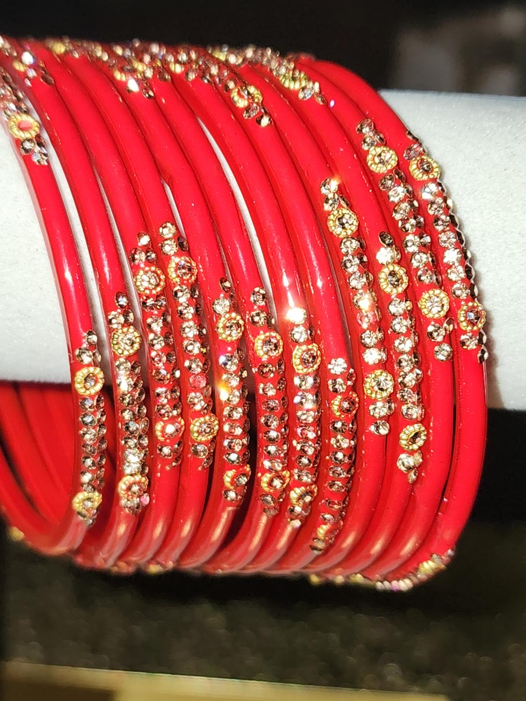 Red Rhinestone Embellished Bangles