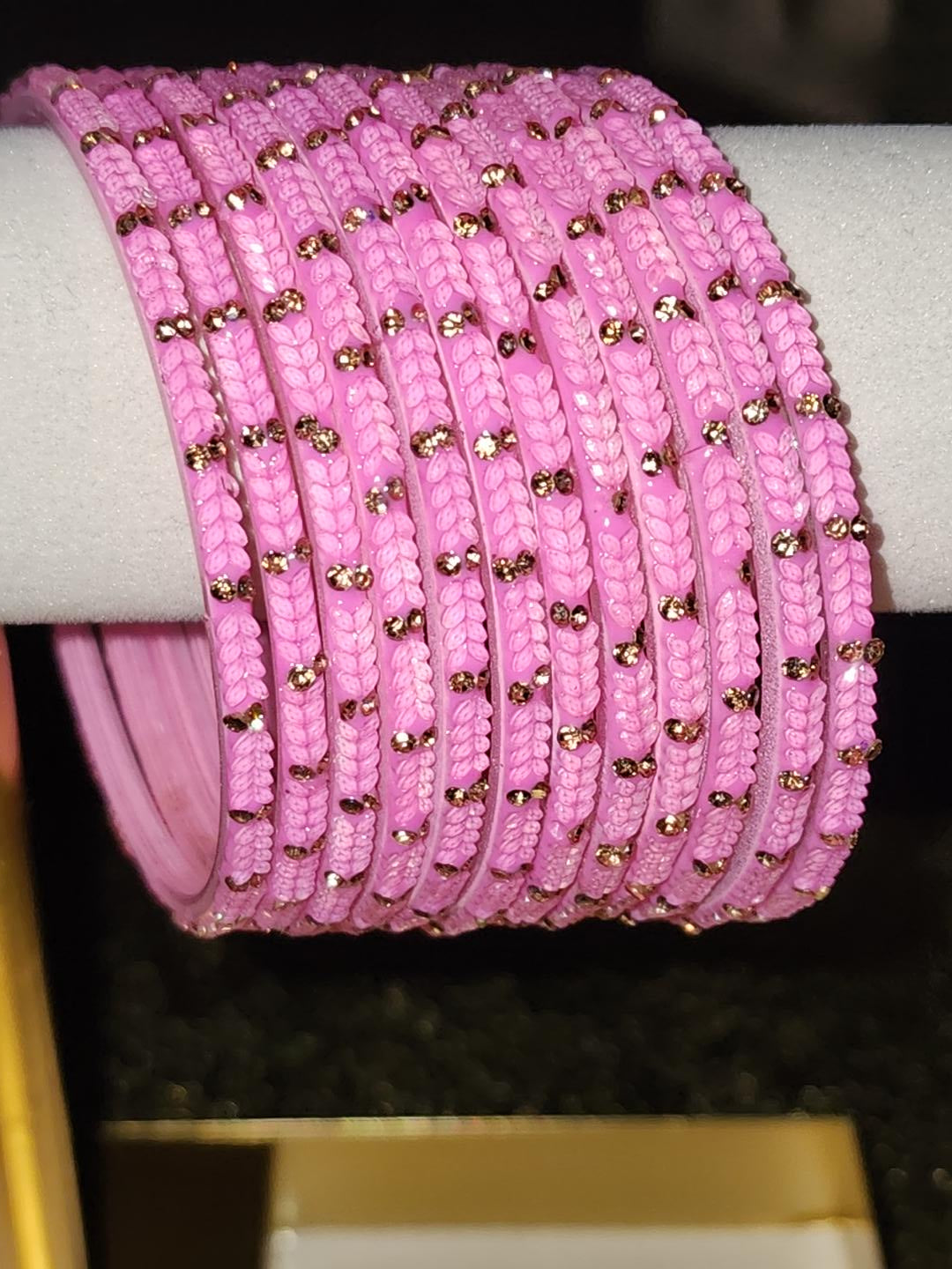 Pink Floral Rhinestone Bangles