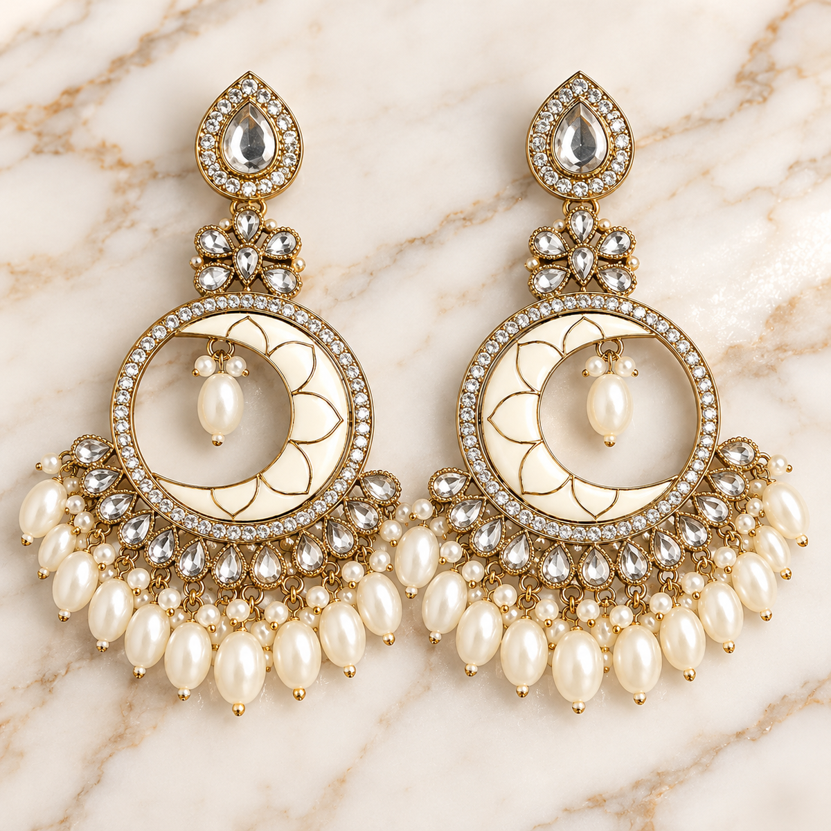 Silver-Tone Chandbali Earrings