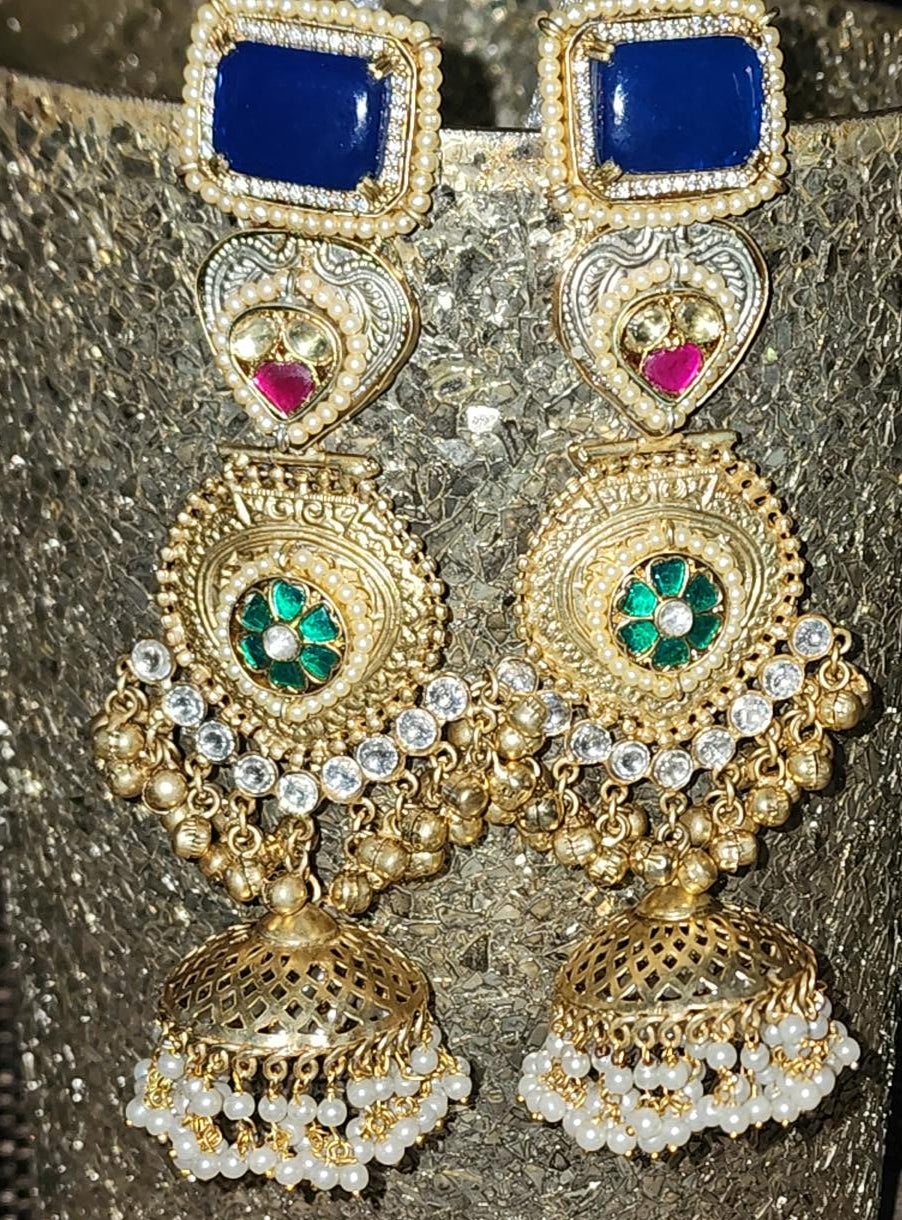 Royal Blue & Emerald Green Statement Jhumka