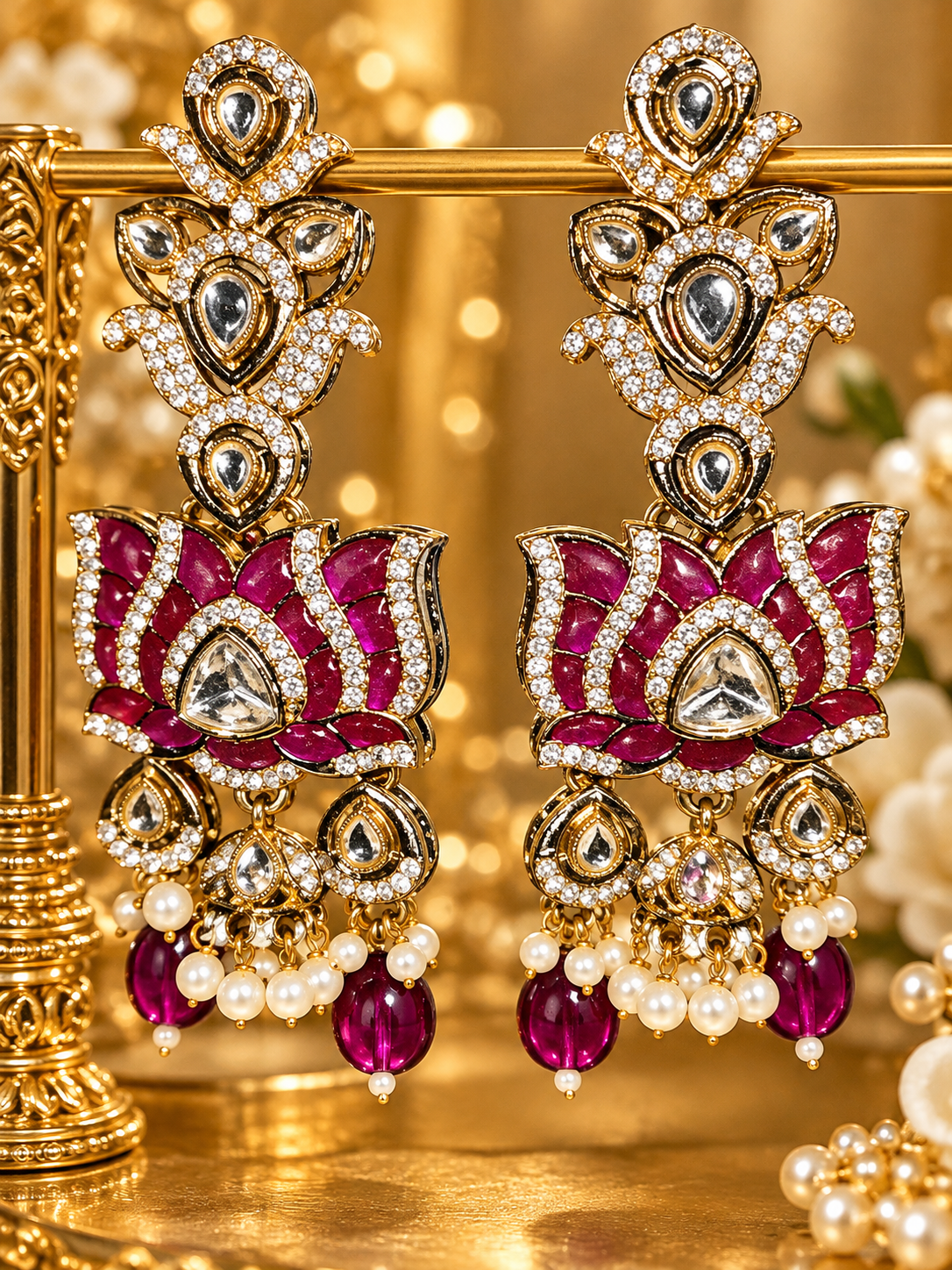 Magenta Lotus Statement Jhumka Earrings