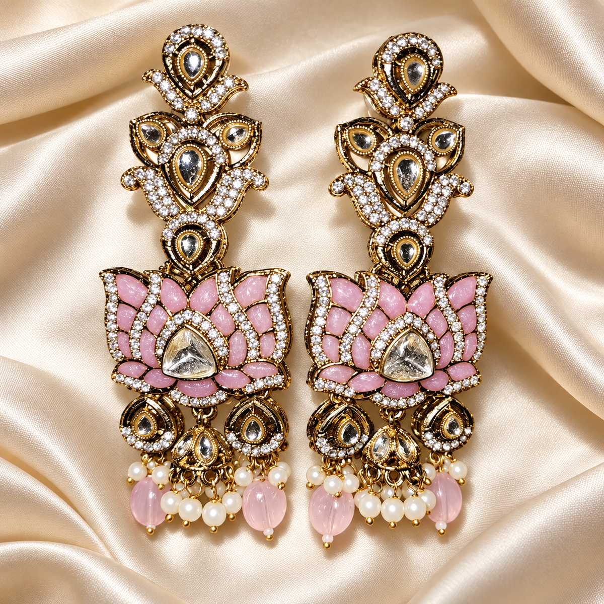 Blush Pink Lotus Statement Earrings