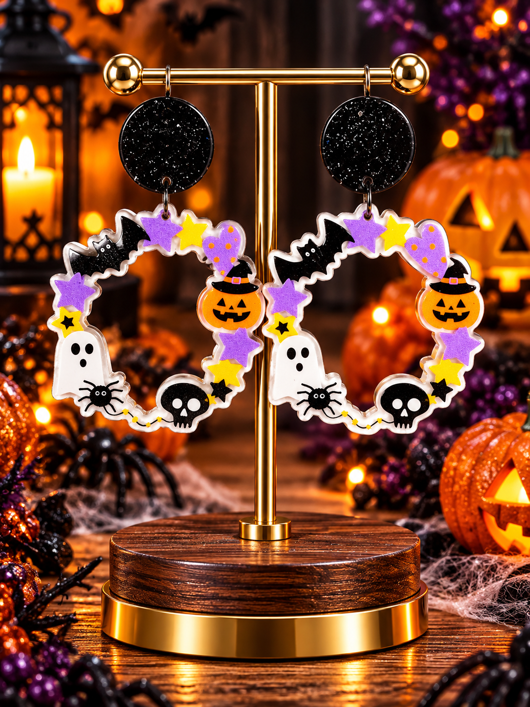 Spooky Halloween Wreath Dangle Earrings