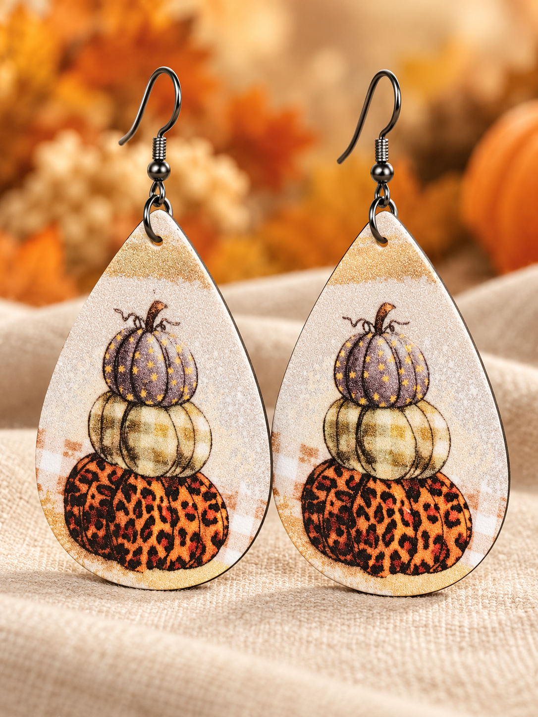 Stacked Pumpkin PU Leather Earrings