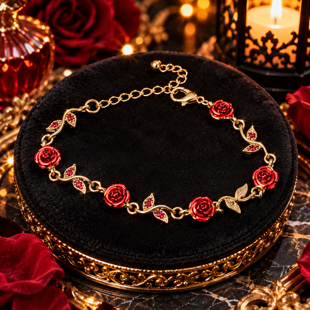 Red Rose & Vine Charm Bracelet