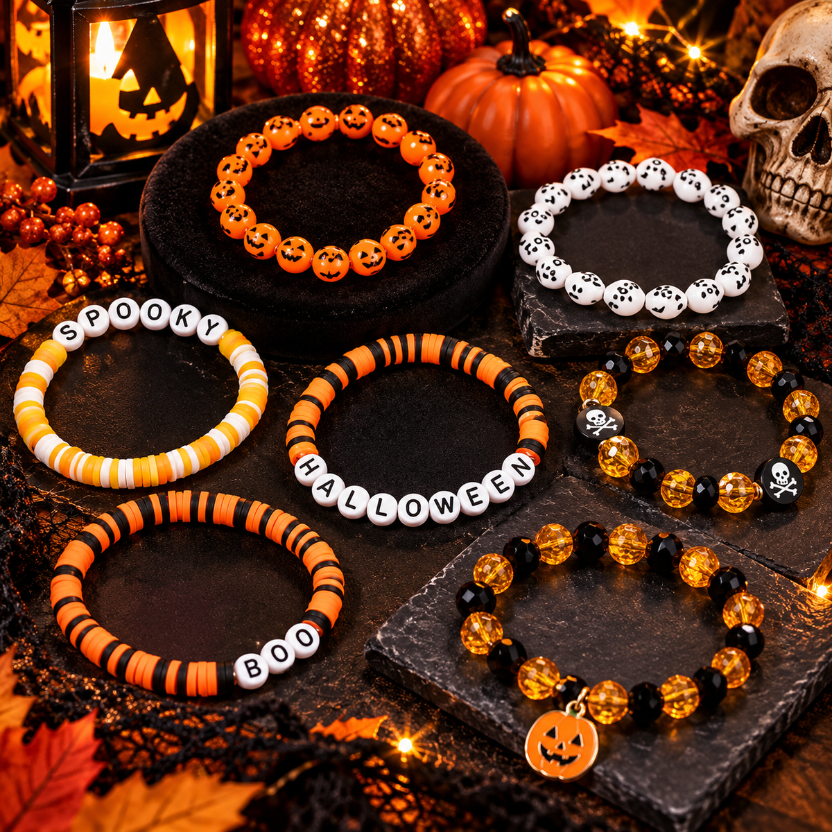 Halloween Beaded Bracelet Set | 7 Pieces