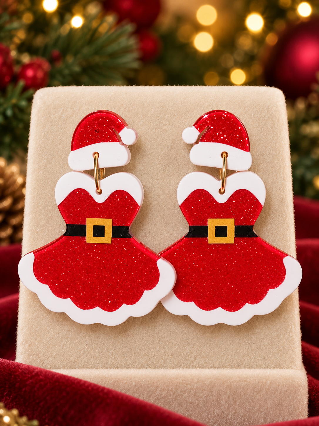 Glitter Santa Dress Christmas Earrings