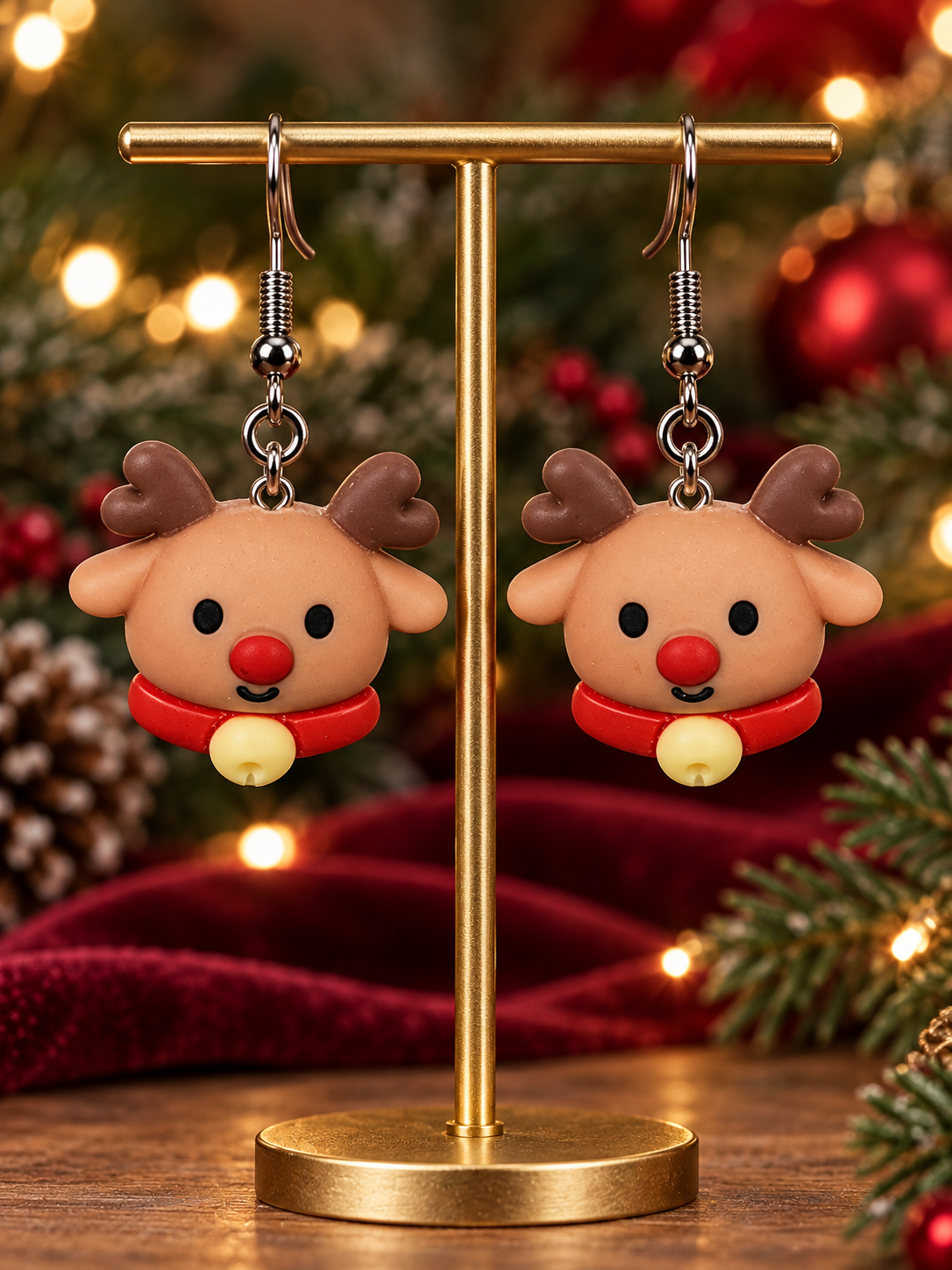 Red Nose Reindeer Christmas Dangle Earrings