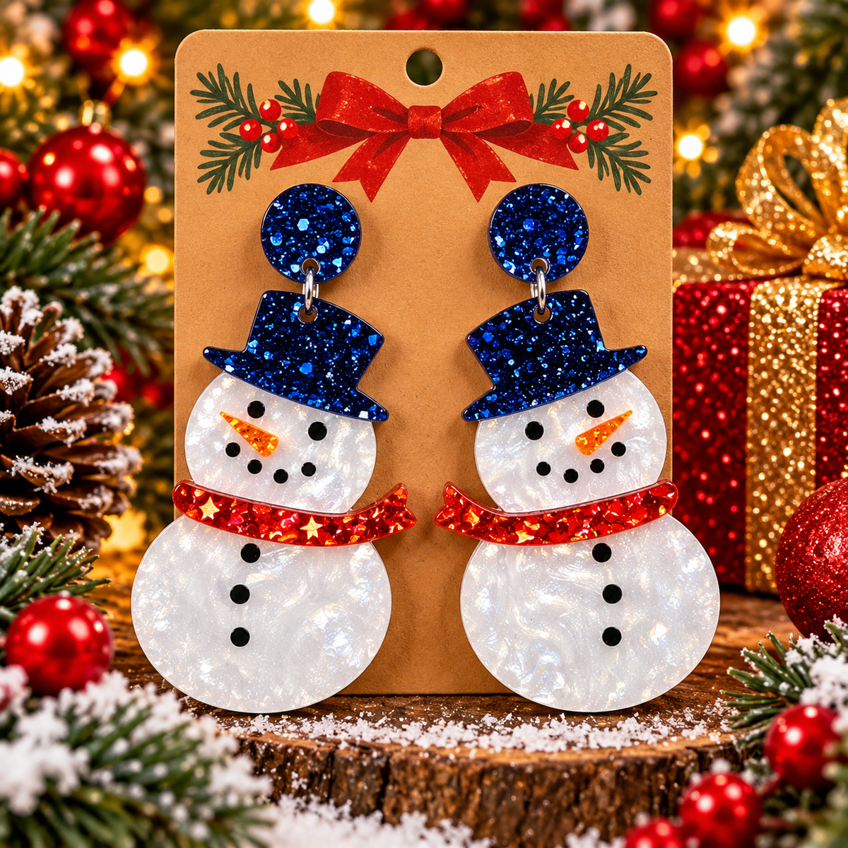 Glitter Snowman Dangle Earrings
