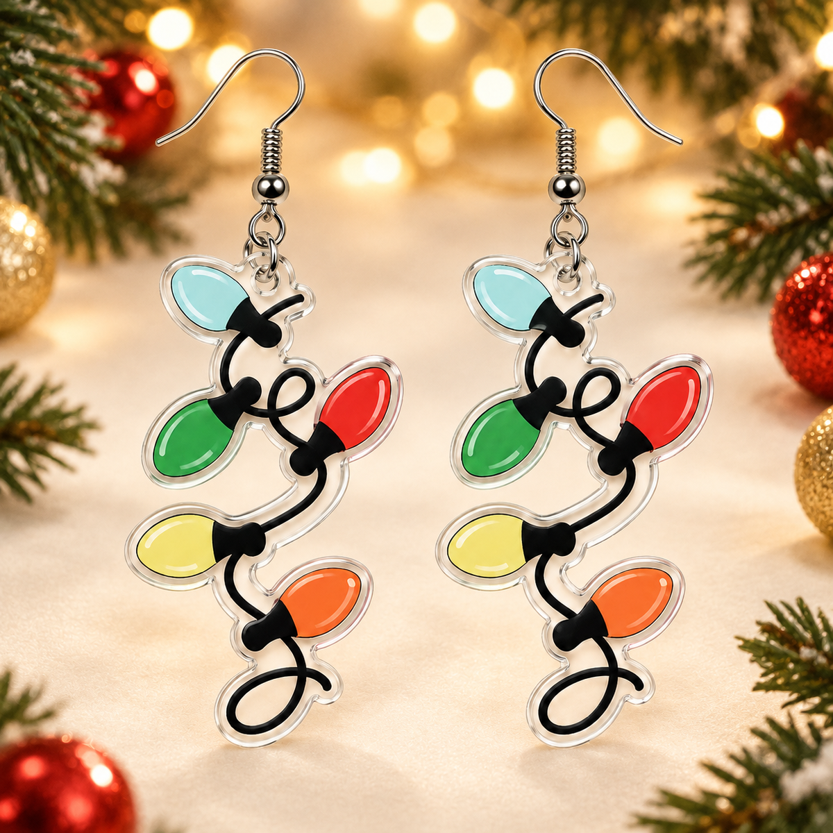 Colorful Christmas Light Dangle Earrings