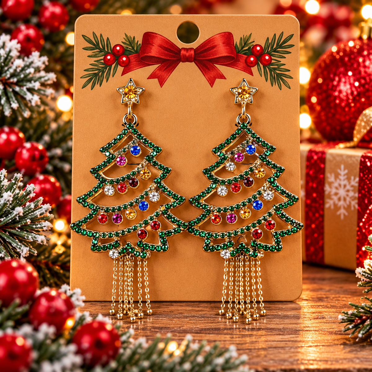 Sparkling Christmas Tree Tassel Earrings