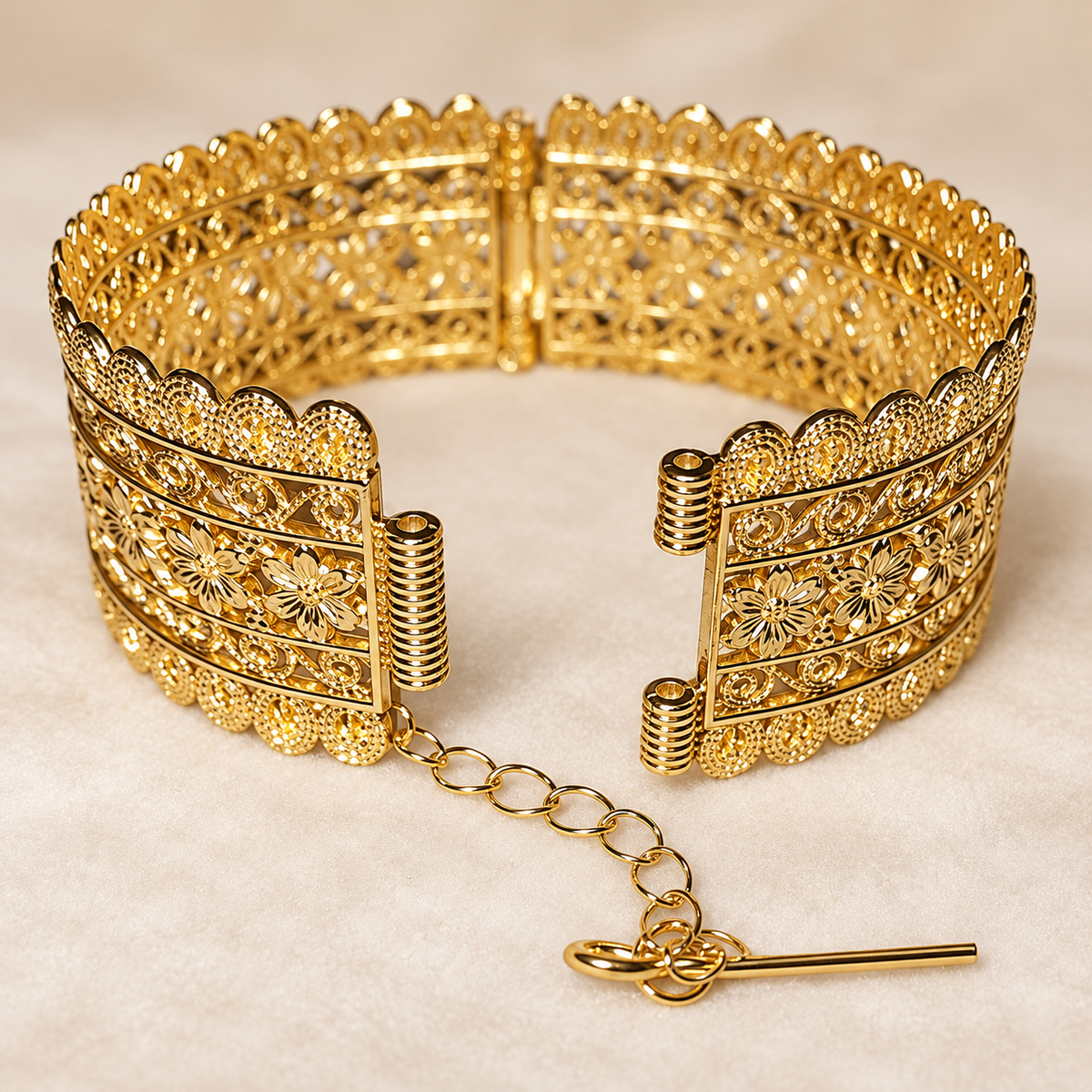 Gold-Tone Floral Statement Bracelet