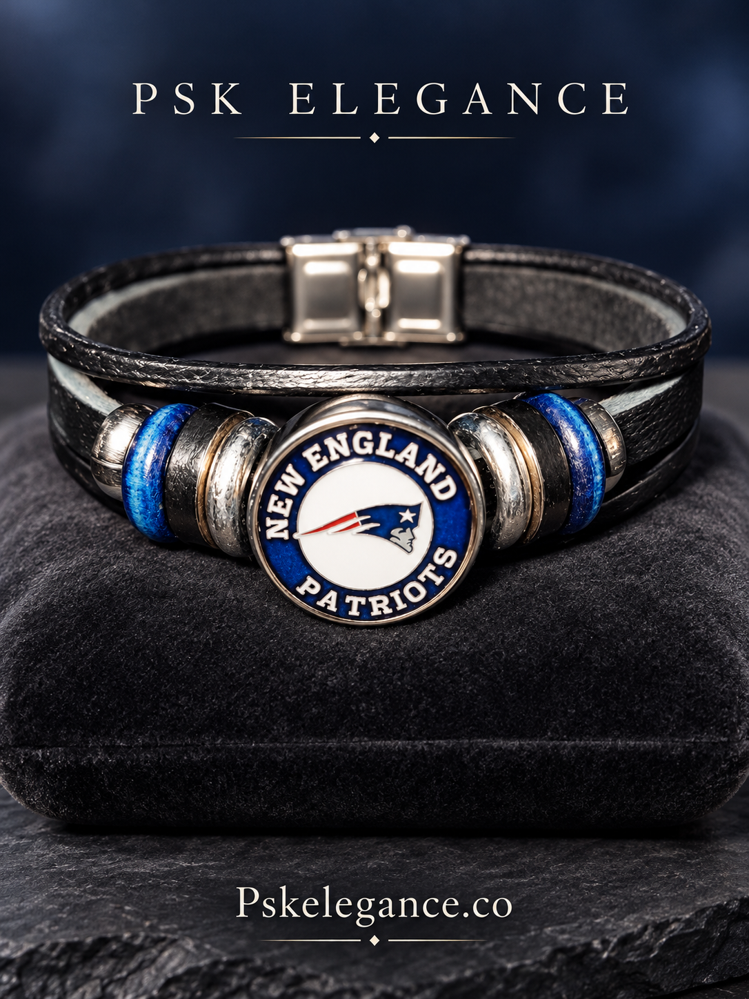 New England Patriots Black Bracelet with Blue Accents