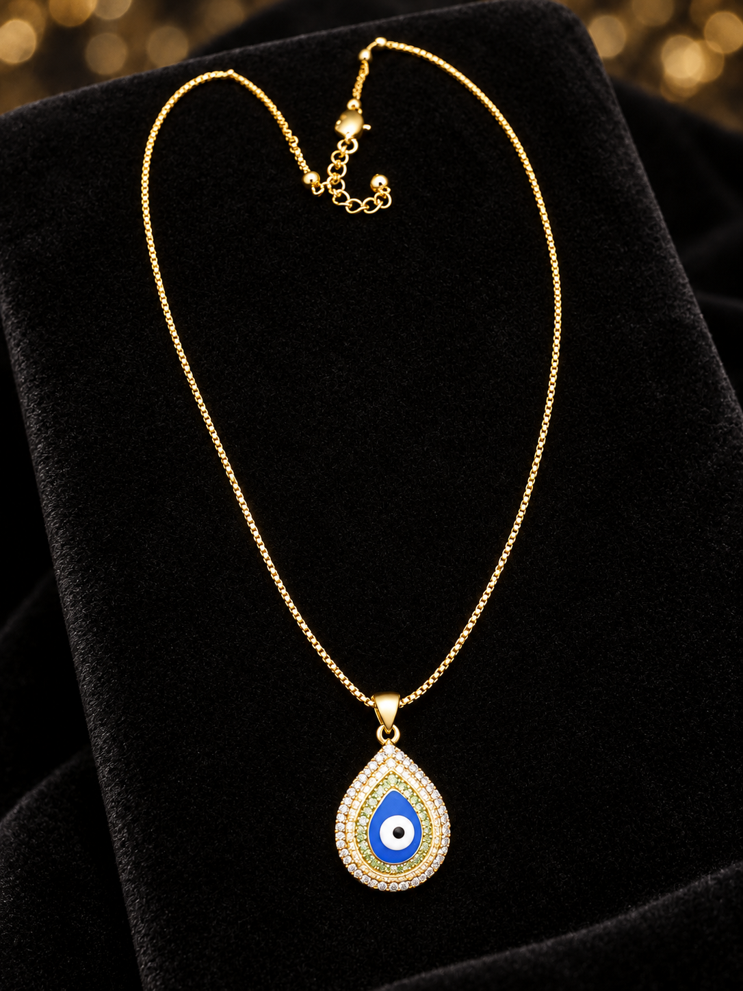 Gold-Tone Teardrop Evil Eye Pendant Necklace