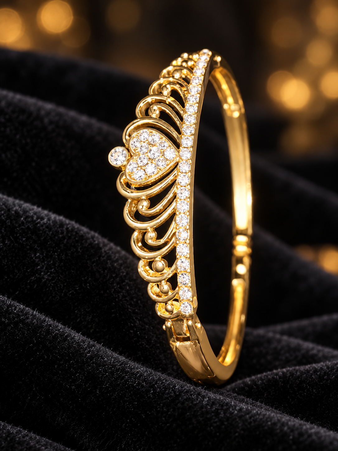 Gold-Tone Heart Tiara Bangle Bracelet