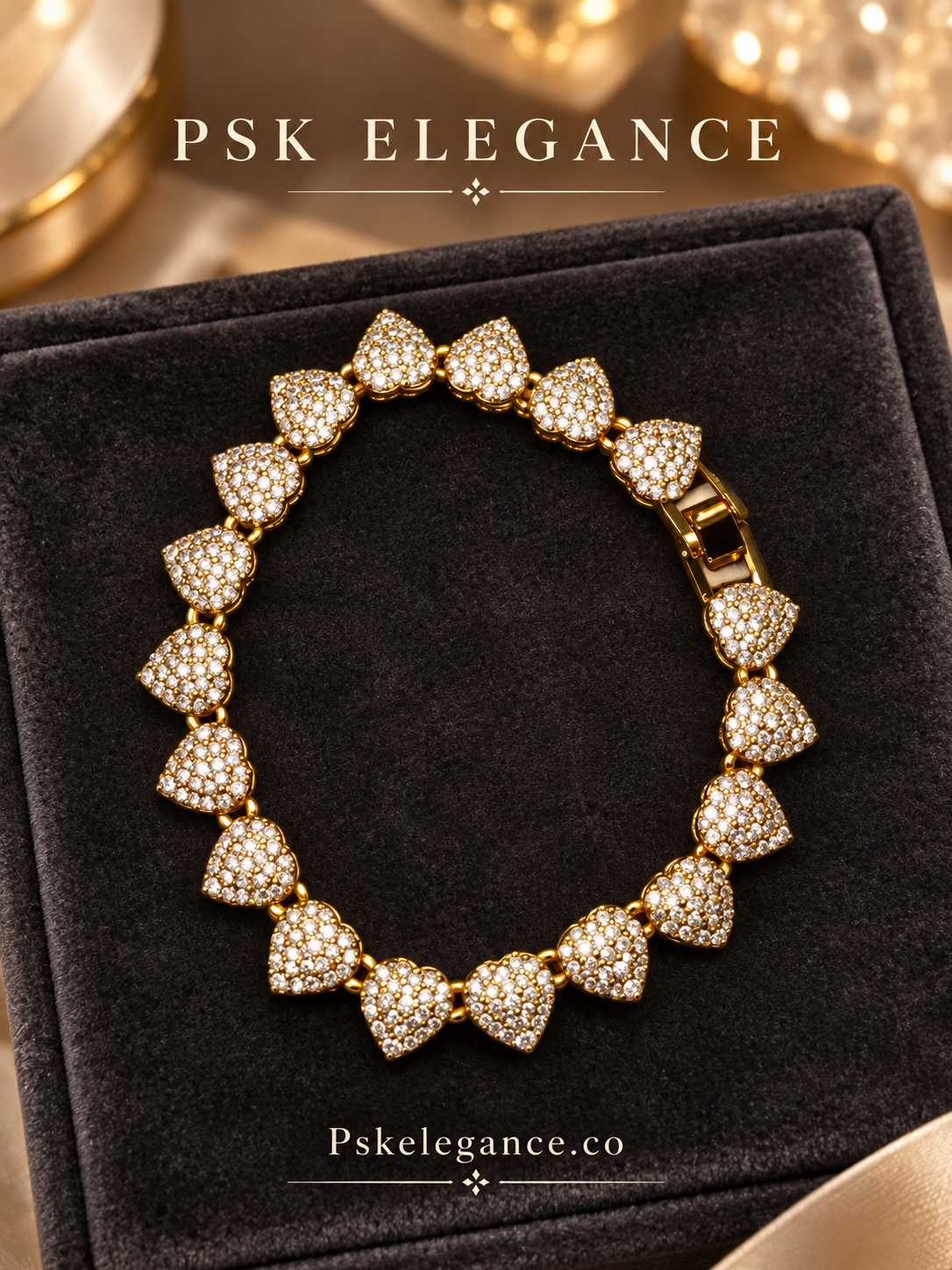 Gold-Tone Sparkling Heart Link Bracelet