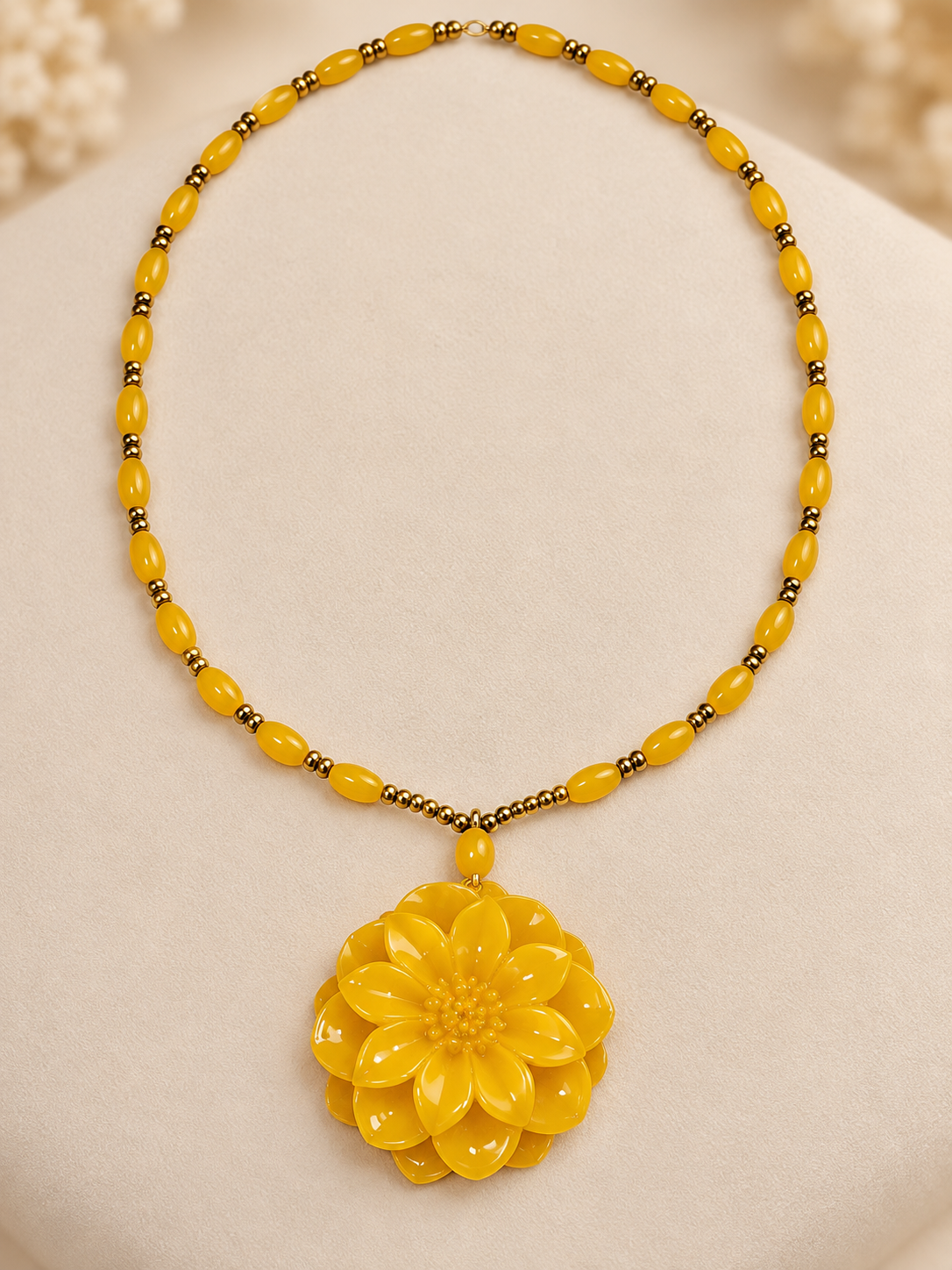 Yellow Flower Pendant Beaded Necklace