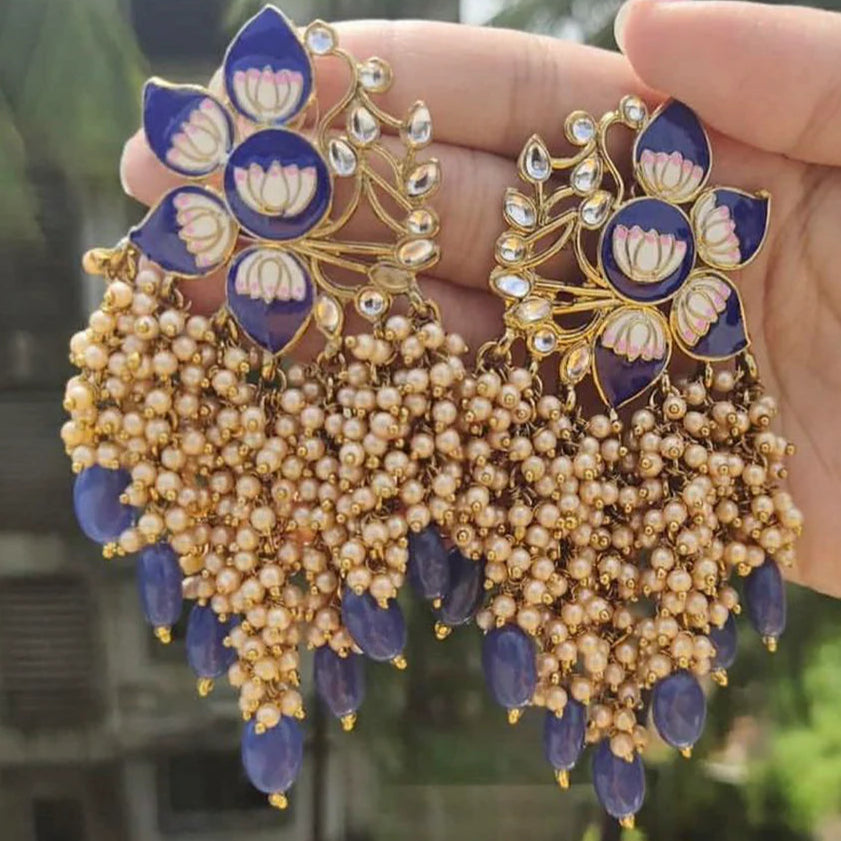 Gold Plated Meenakari & Kundan Dangler Earings