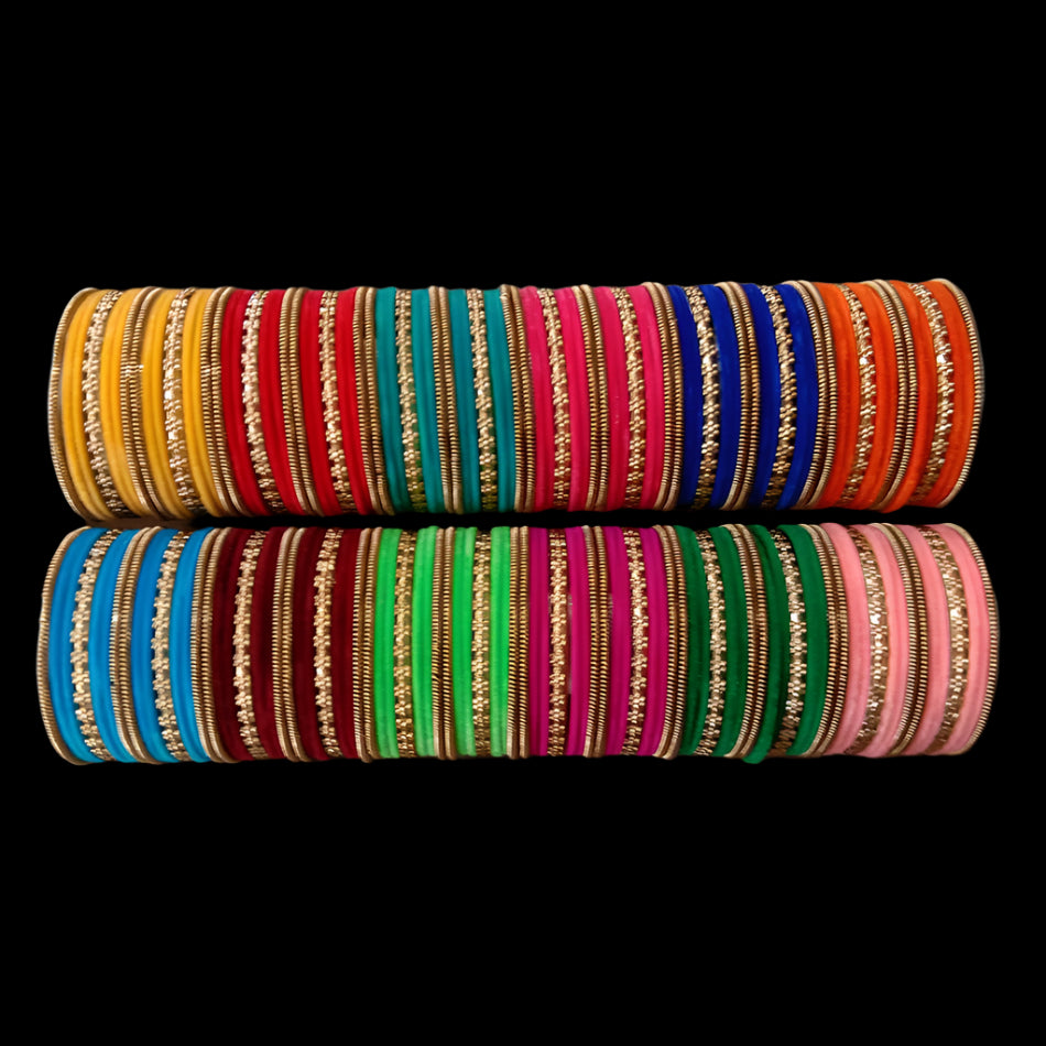 Bangles Pack Of 12 Multi Color Gold Plated Bangles Set