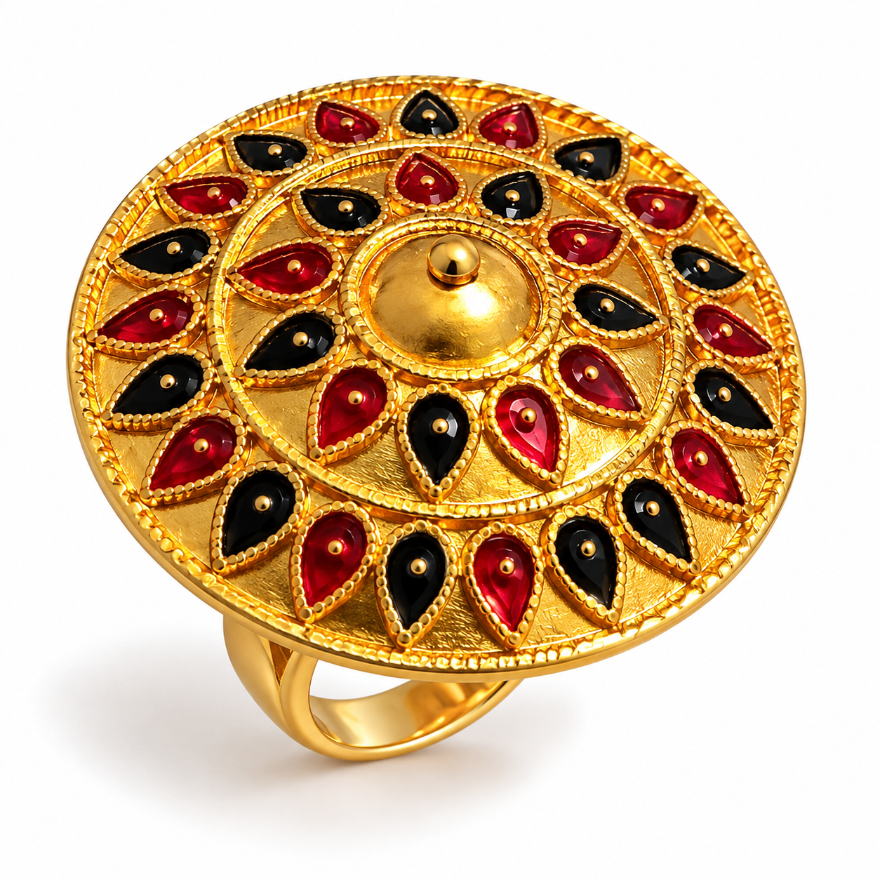 PSK ELEGANCE Black & Red Statement Cocktail Ring