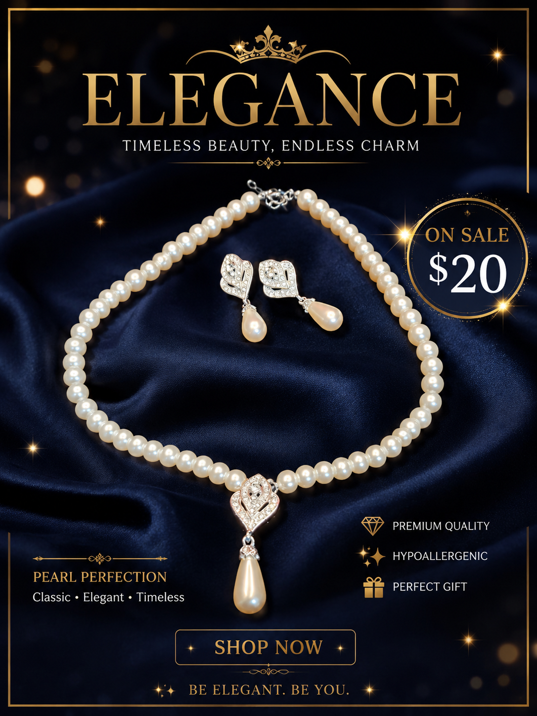 Pearl Necklace & Earrings Set – Timeless Elegance