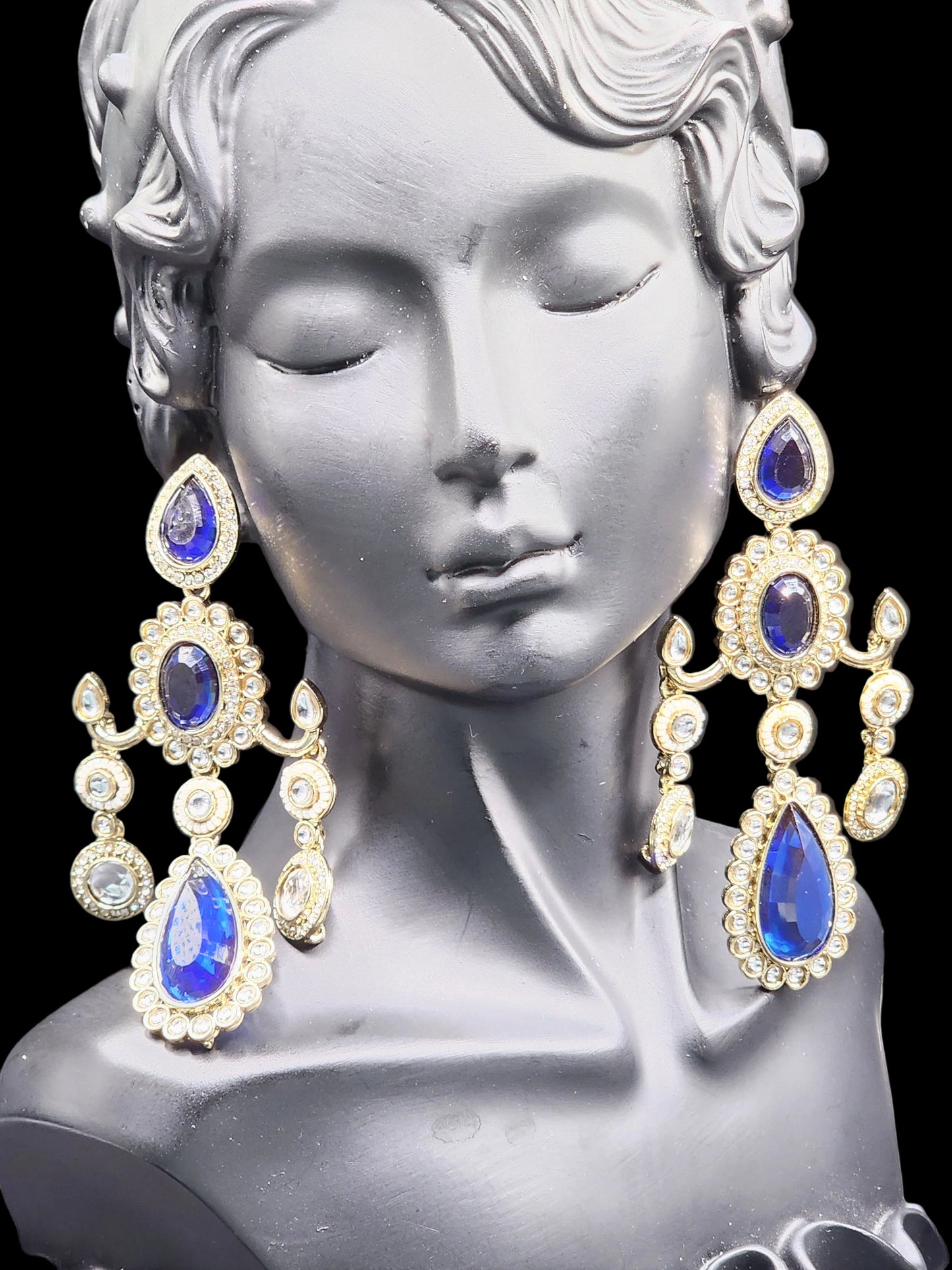 Royal Sapphire Chandbali Earrings – Luxury Kundan Bridal Statement