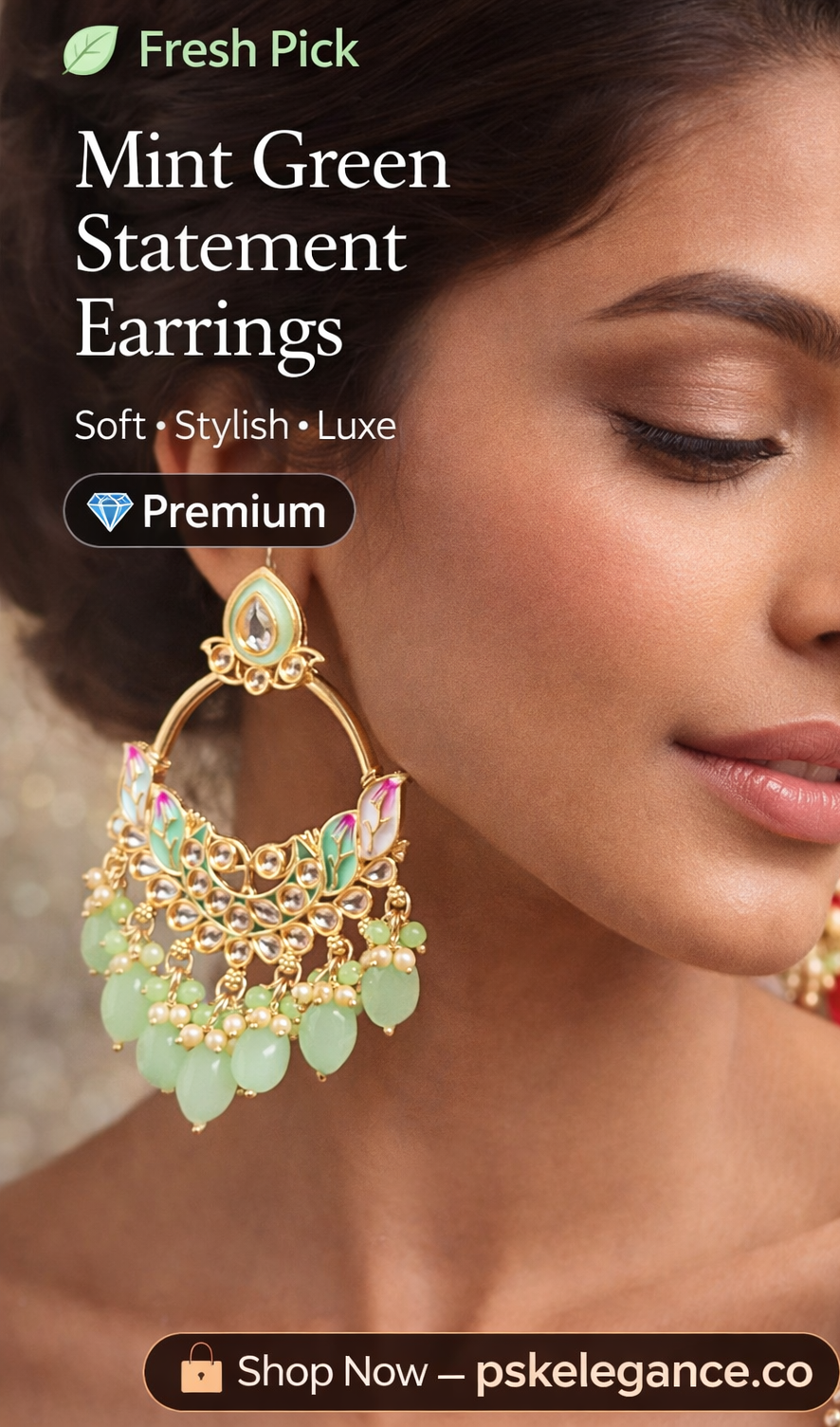 Mint Green Meenakari Statement Hoop Earrings with Beaded Drops – Fresh Luxe
