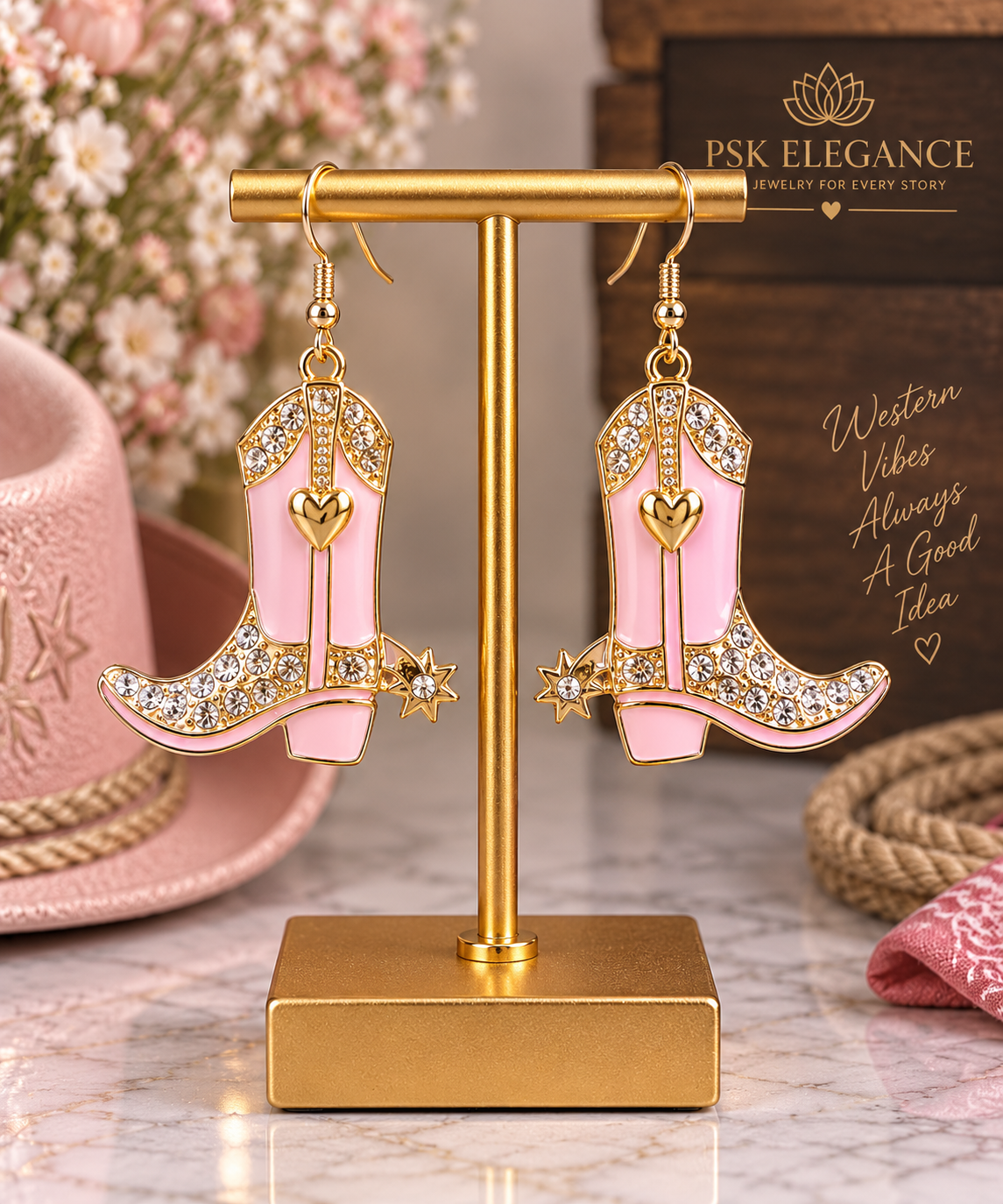 Pink Cowboy Boot Statement Earrings