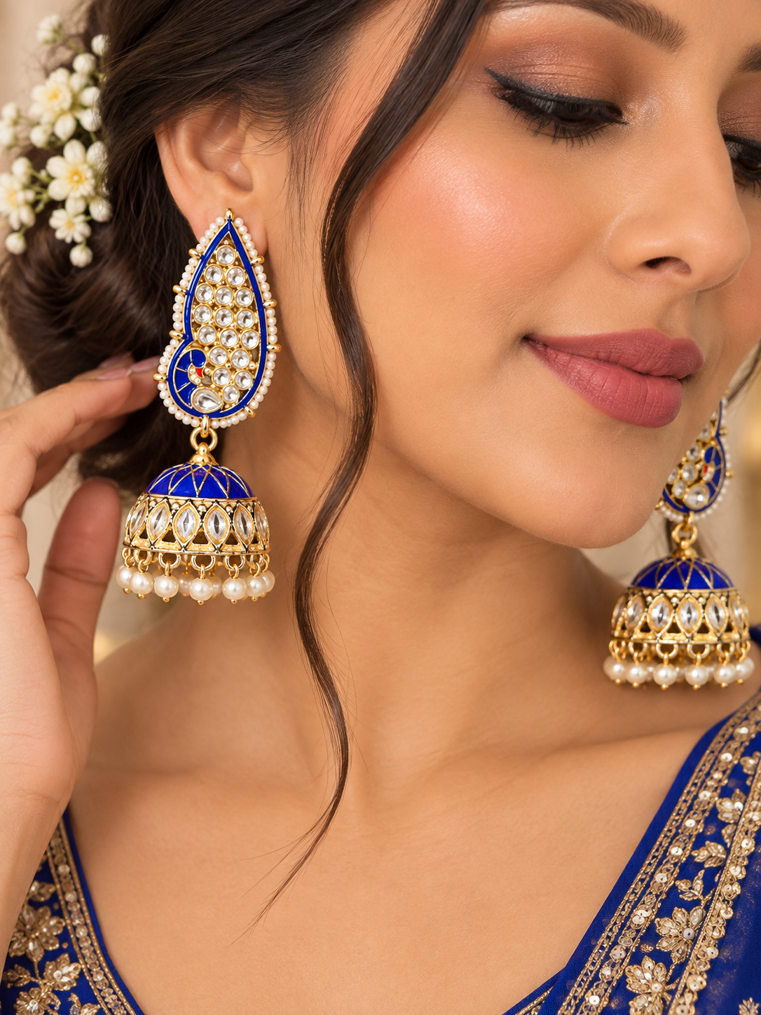 Royal Blue Kundan Jhumka Earrings – PSK ELEGANCE