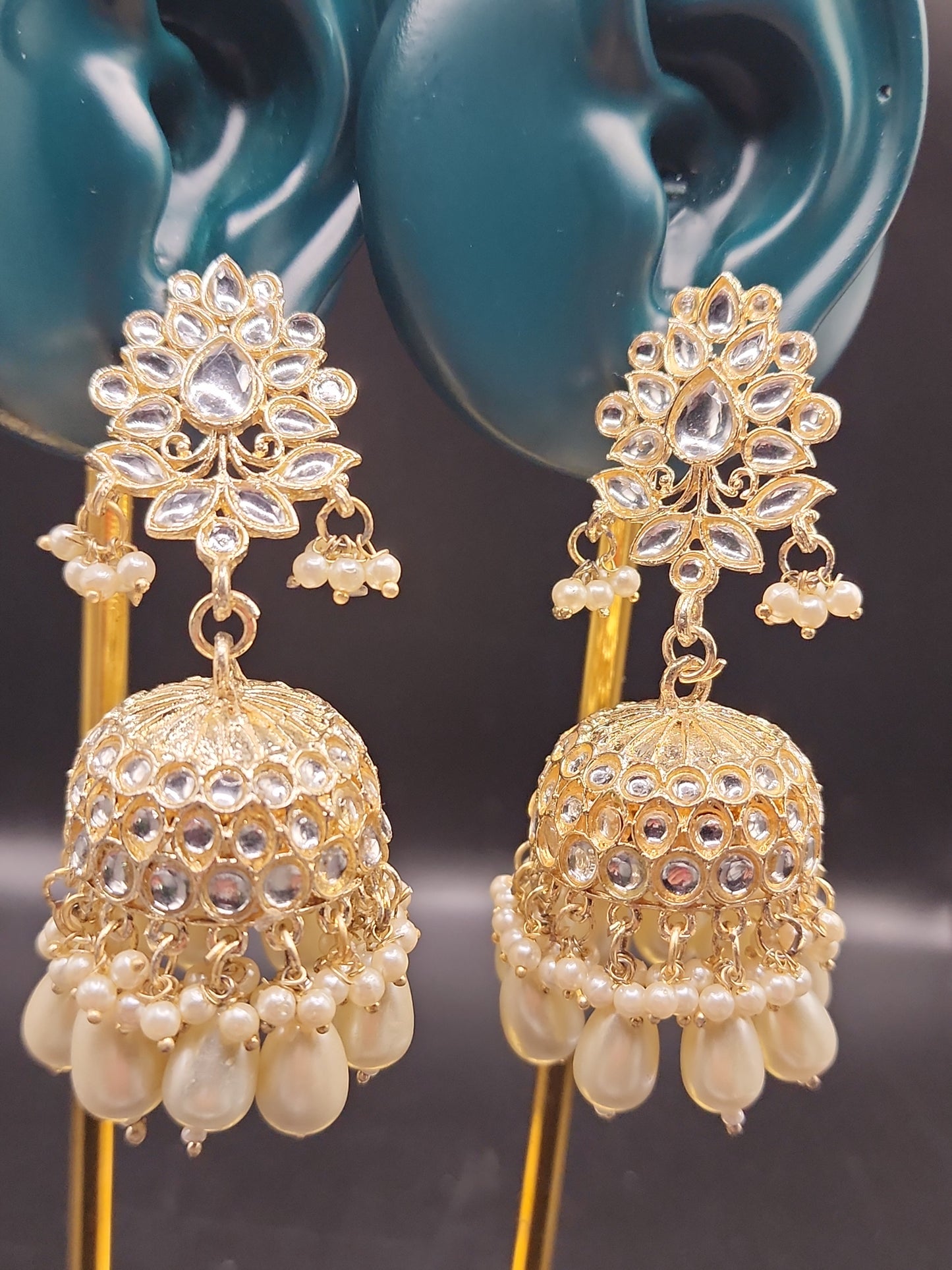 Gold Kundan Pearl Jhumka Earrings | Indian Bridal & Festive Statement Earrings
