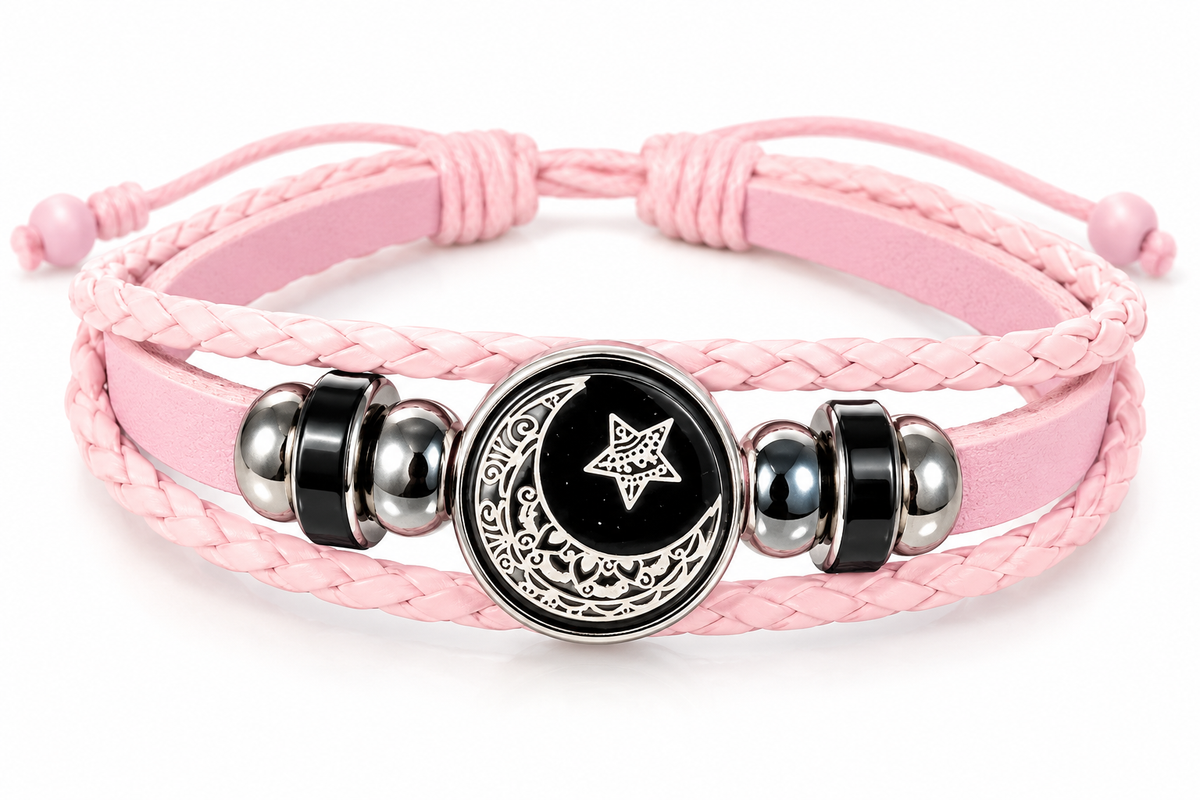 Pink Multilayer Moon & Star Bracelet handcrafted