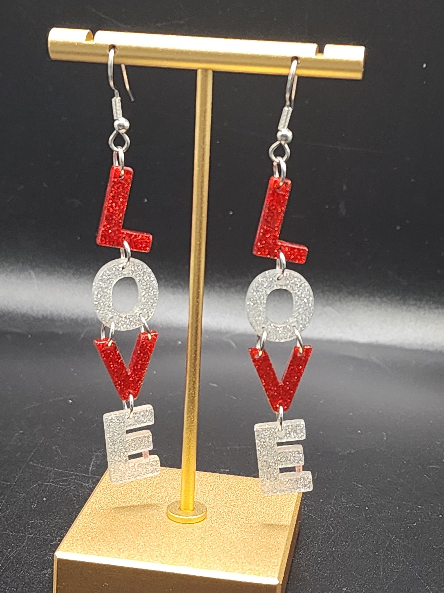 Glitter LOVE Statement Drop Earrings