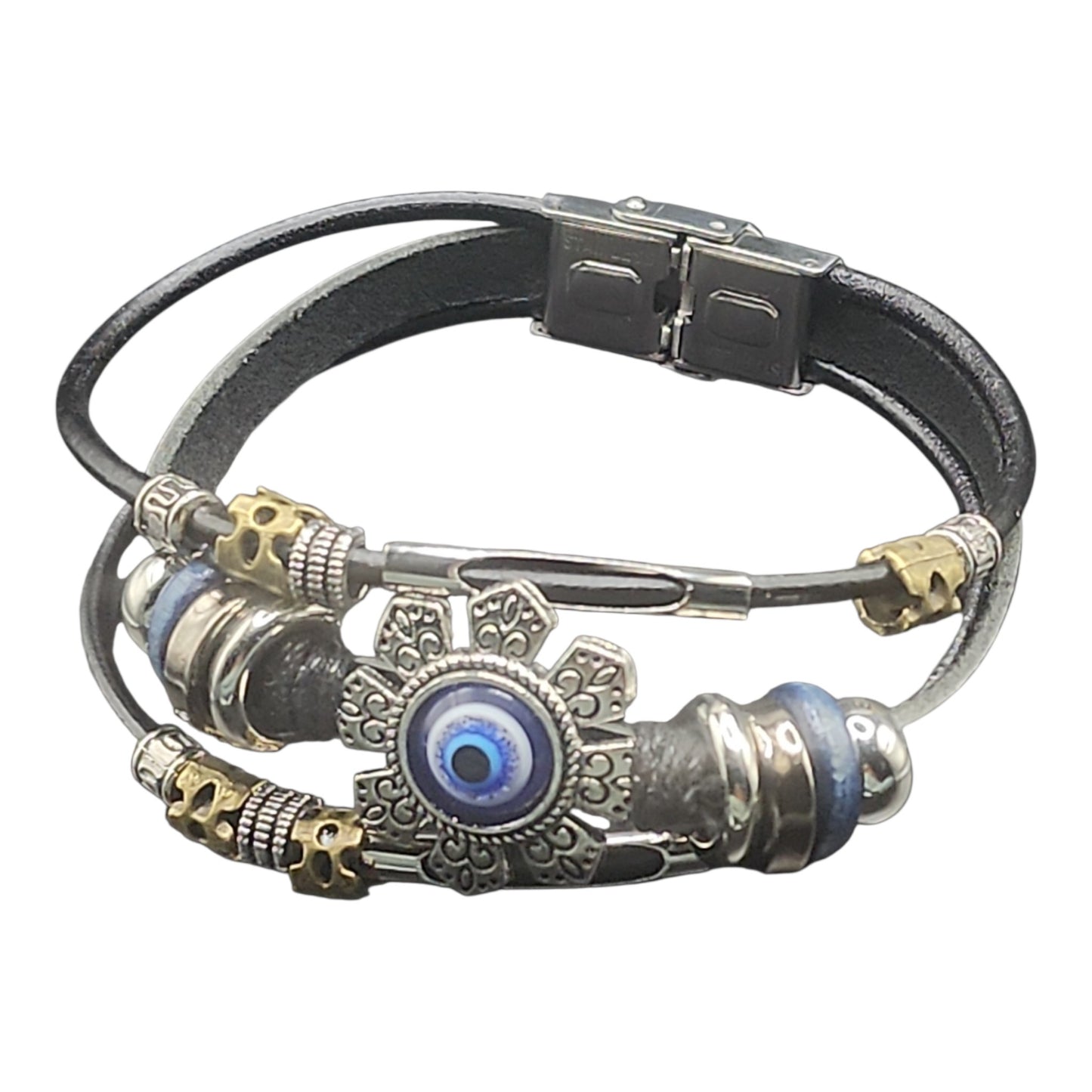 Evil Eye Leather Bracelet Set | Adjustable Stack Bracelets