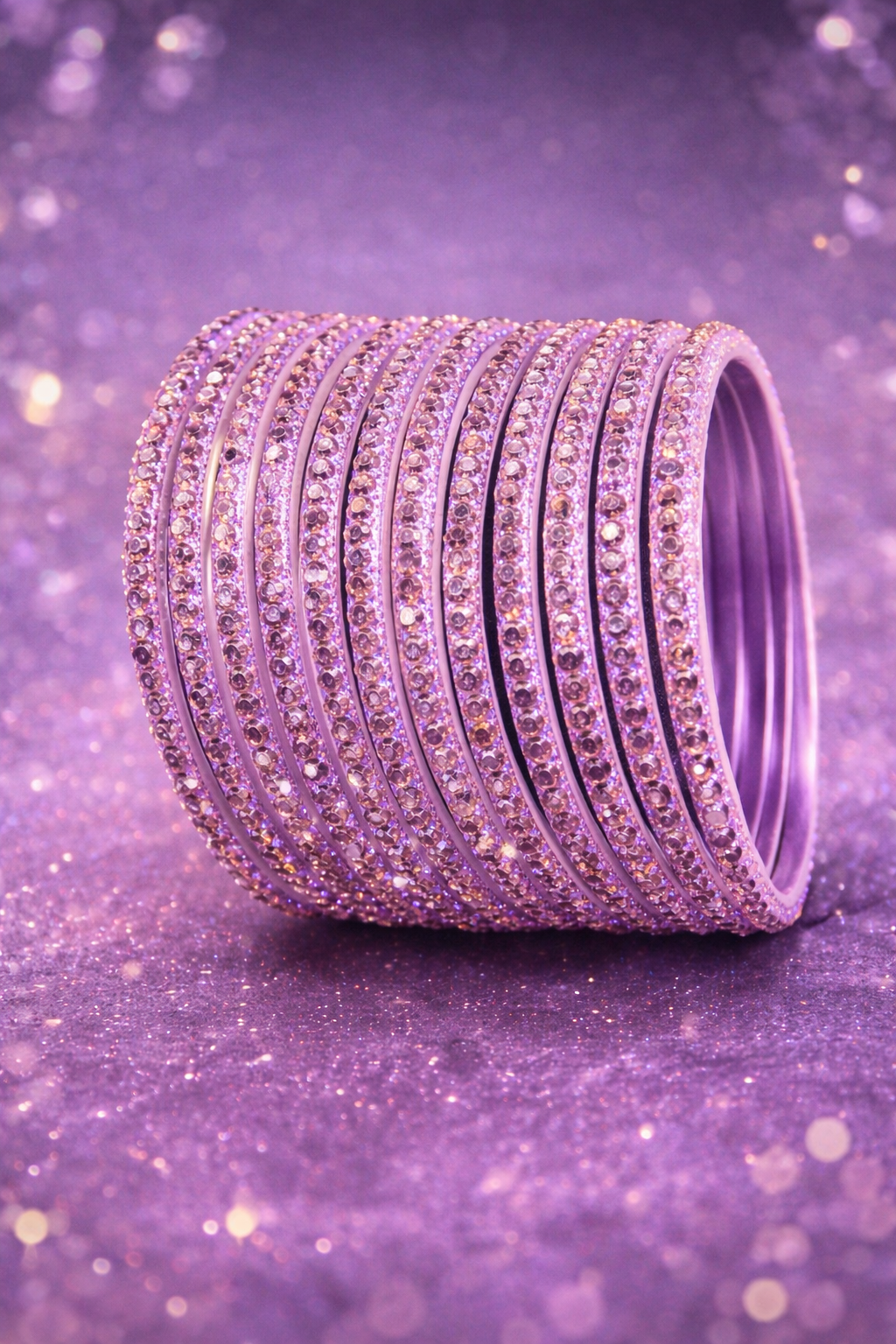 Lavender Purple Glass Glitter Bangles Set | Sparkling Crystal Stack | Indo-Western Statement Jewelry