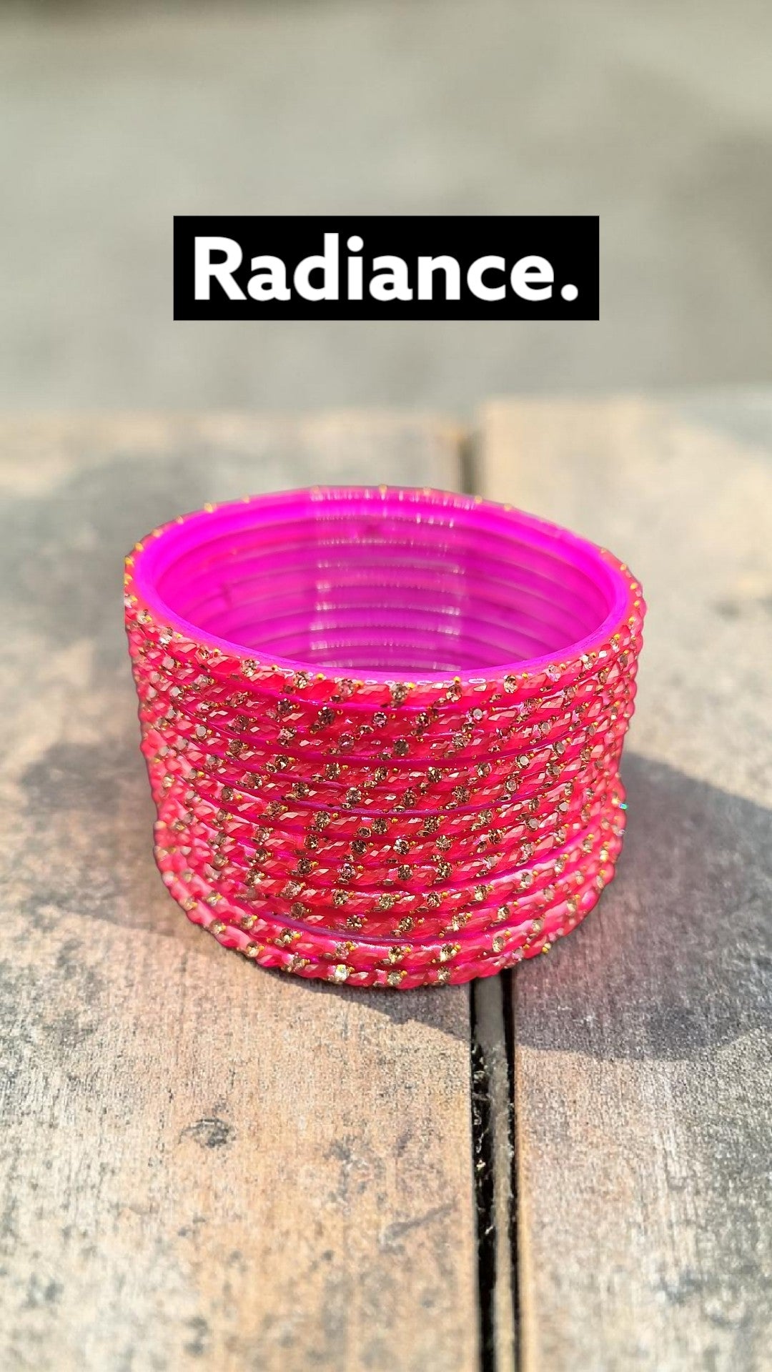 Hot Pink Glass Bangles Set | Sparkling Indian Festive Bracelet Stack