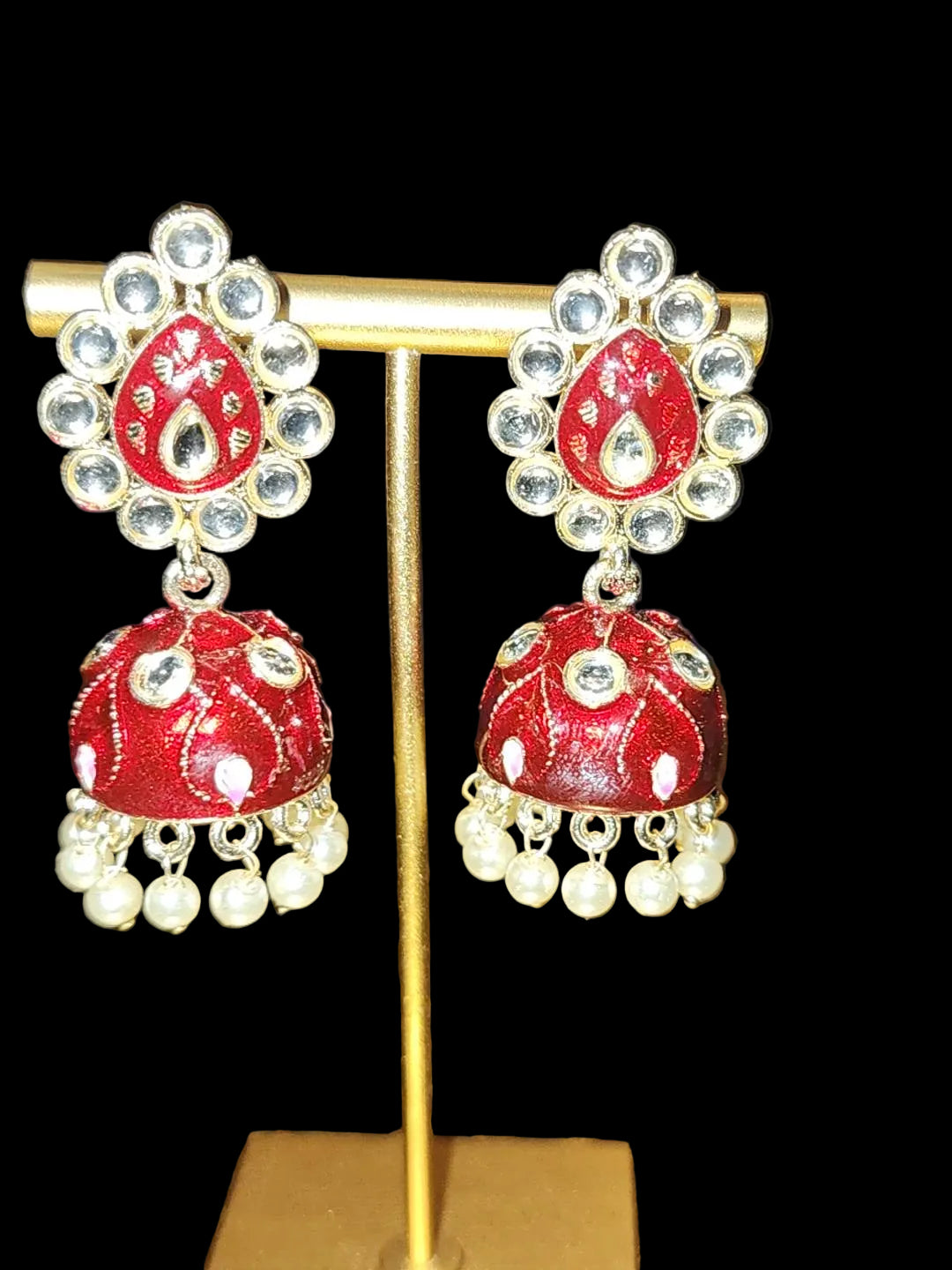 Red Meenakari Jhumka Earrings