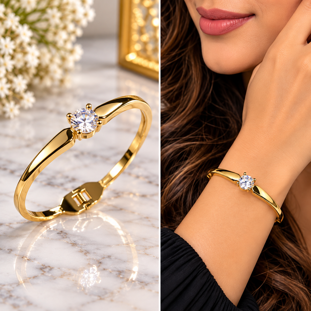 Gold-Tone Finish Crystal Bangle Bracelet