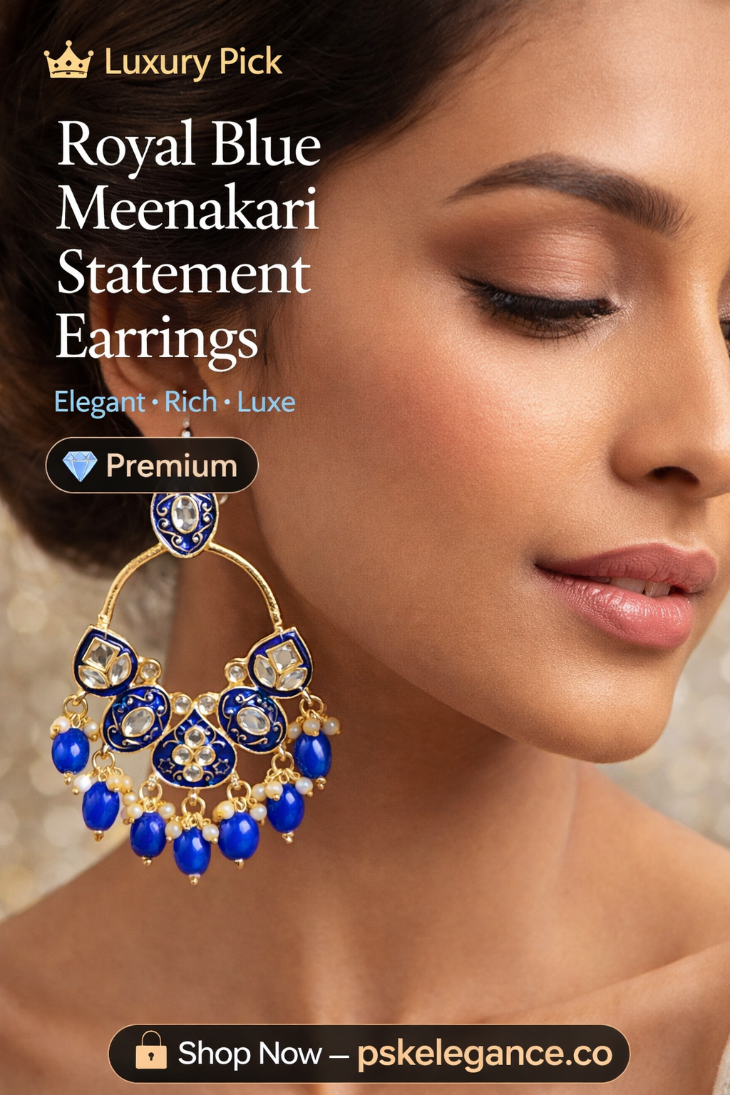 Royal Blue Meenakari Statement Hoop Earrings with Beaded Drops – Regal Luxe