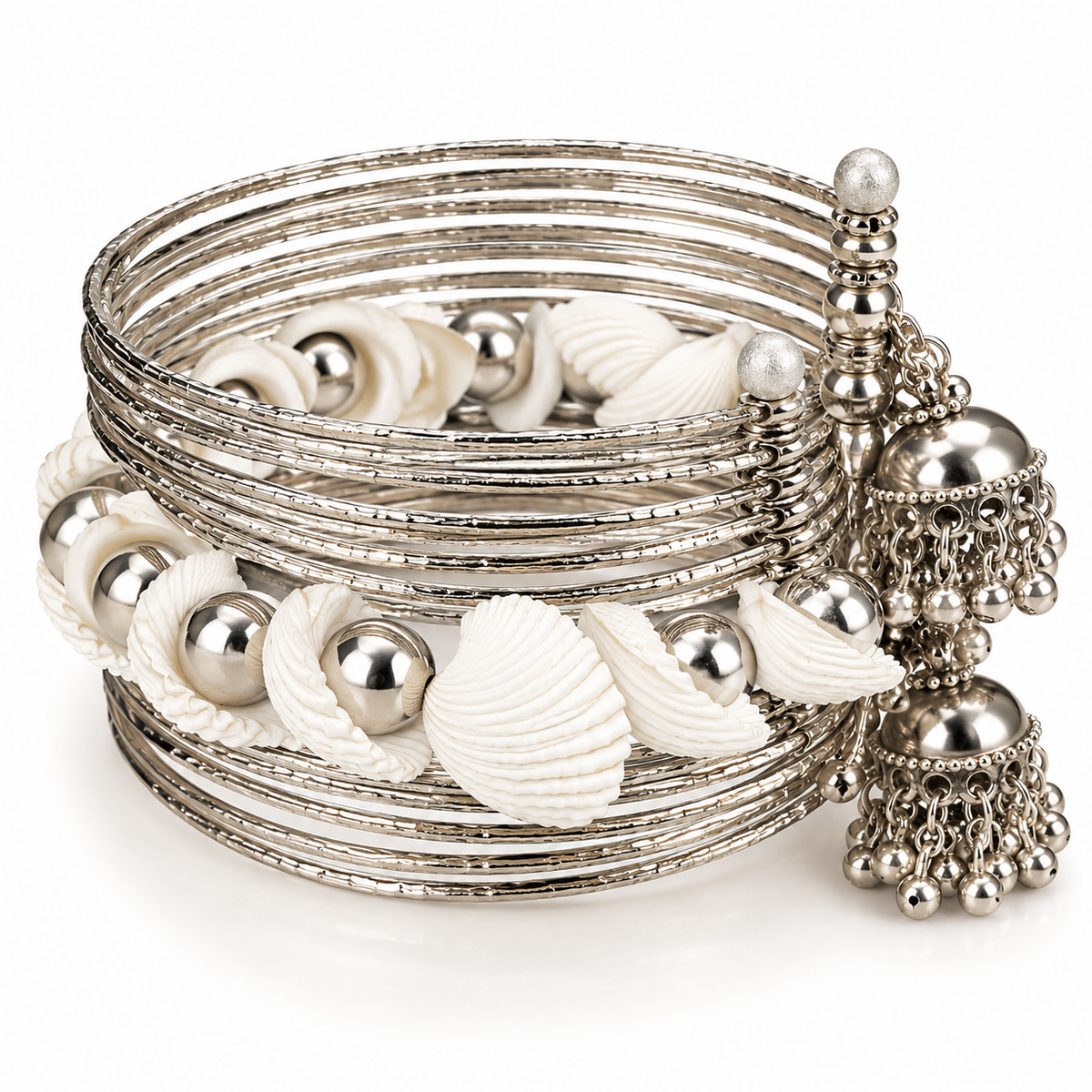 Silver-Tone Seashell Statement Cuff Bracelet | PSK ELEGANCE