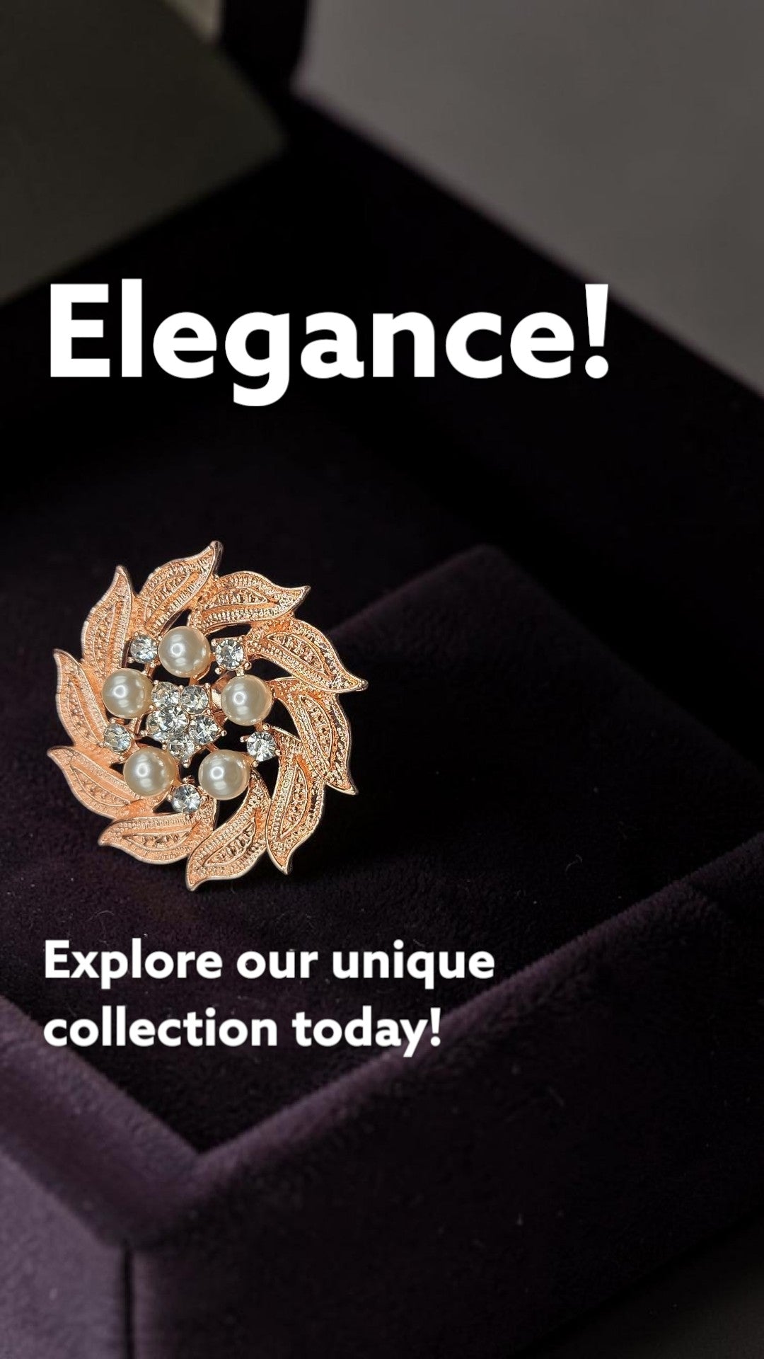Rose Gold Pearl Floral Statement Ring | Elegant Crystal Leaf Ring