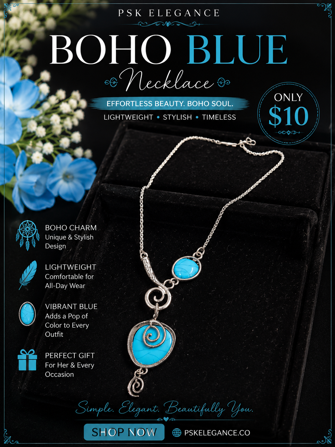 Boho Blue Turquoise Pendant Necklace