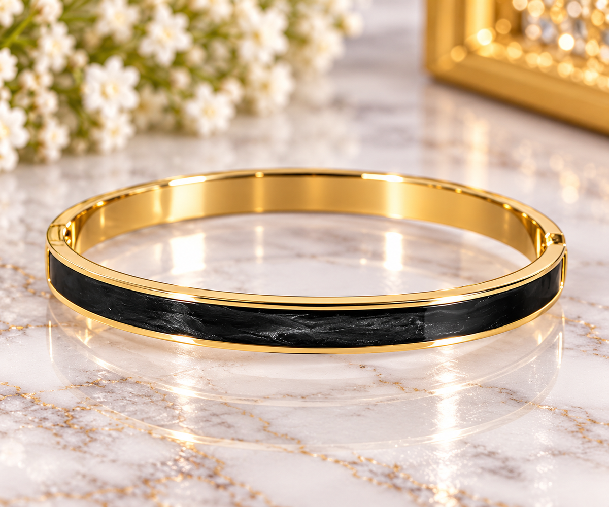 Black and Gold-Tone Minimalist Bangle Bracelet