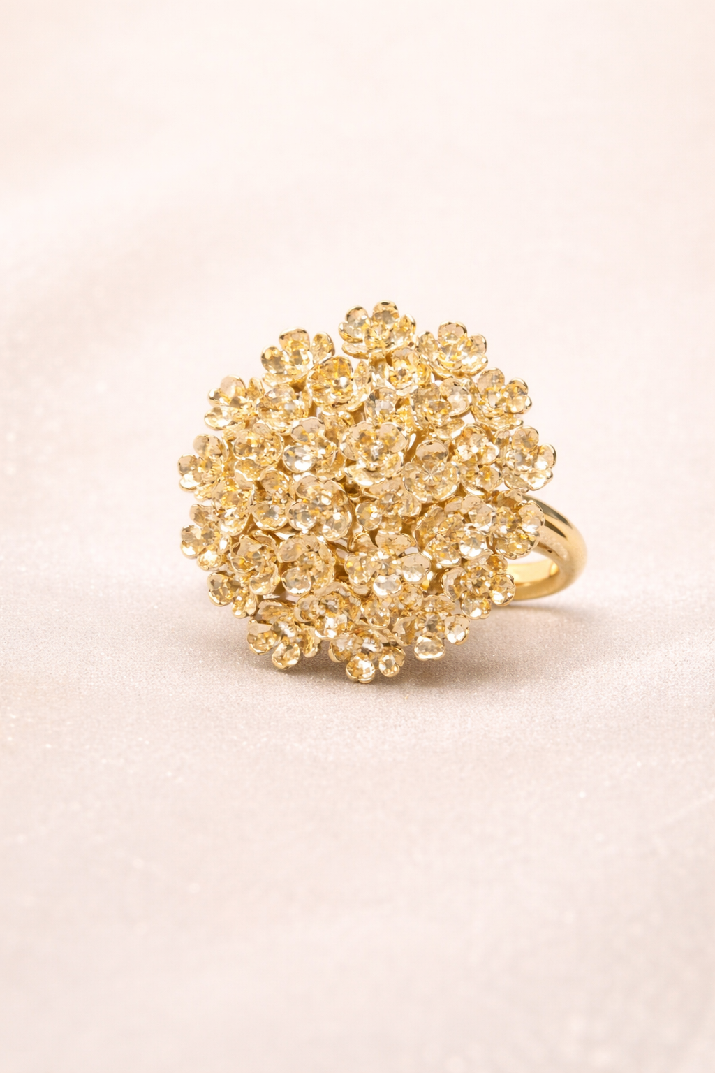 PSK ELEGANCE Gold Floral Cluster Statement Ring | Crystal Flower Adjustable Cocktail Ring for Women