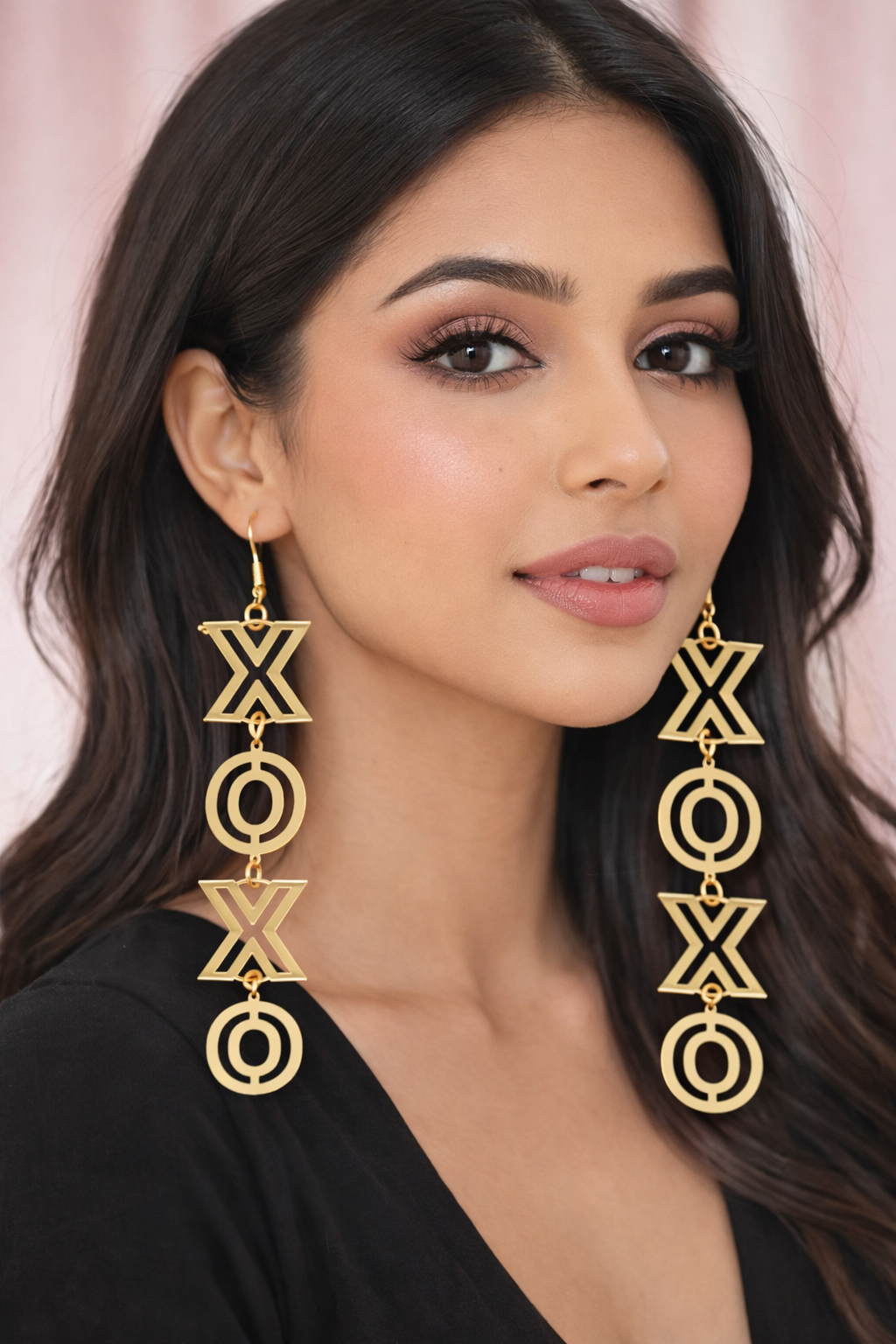 Gold XO Statement Drop Earrings