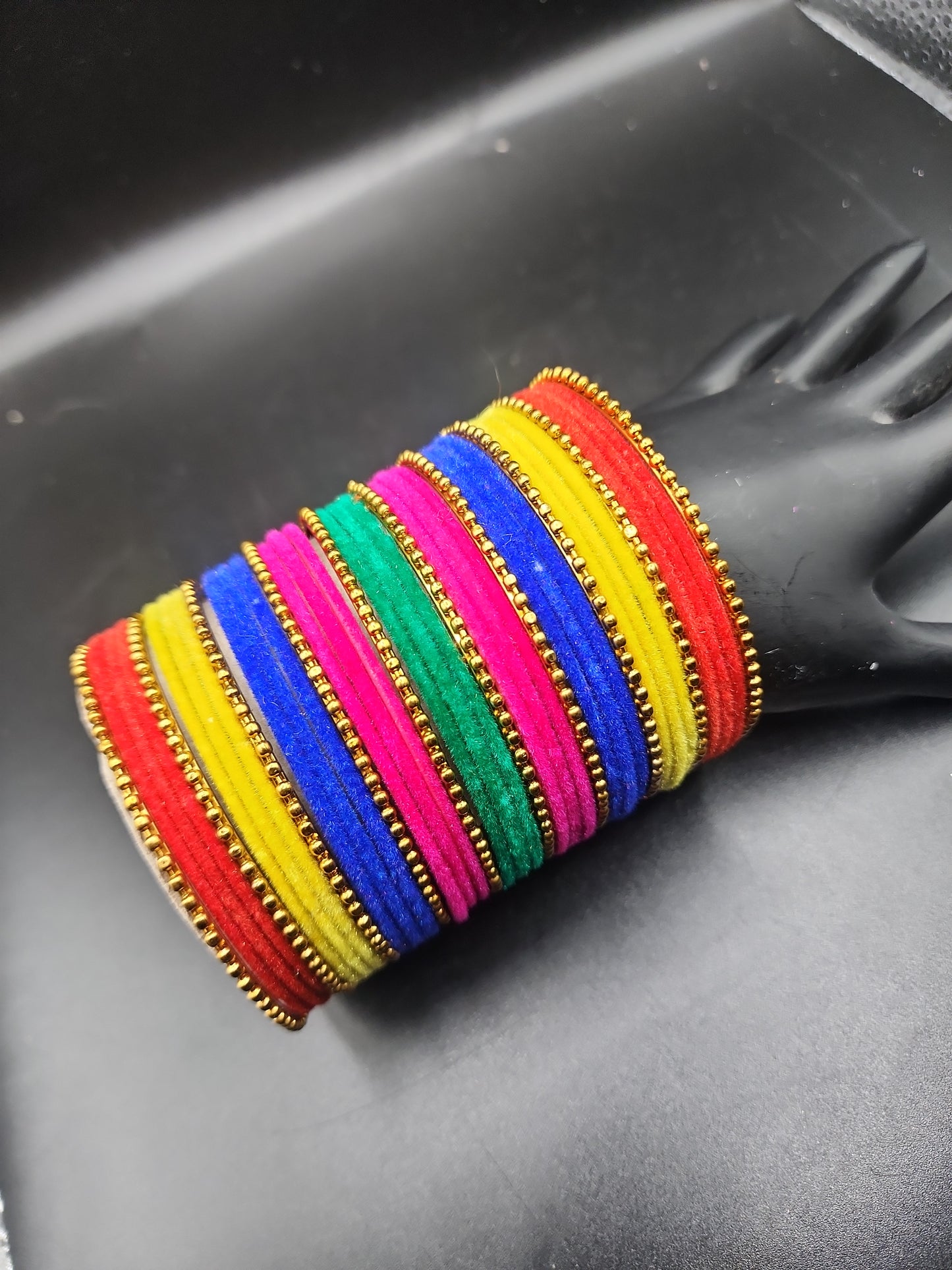 PSK ELEGANCE Multi-Color Velvet Bangle Set | Vibrant Indo-Western Stack