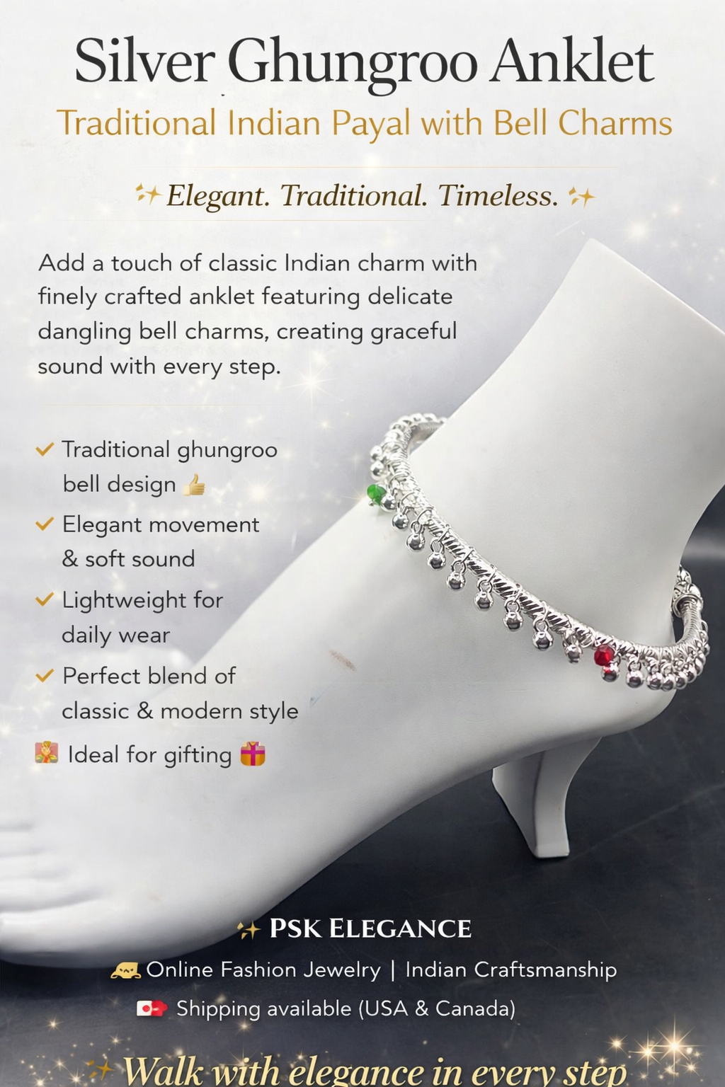 Silver Ghungroo Anklet – Traditional Indian Payal with Bell Charms