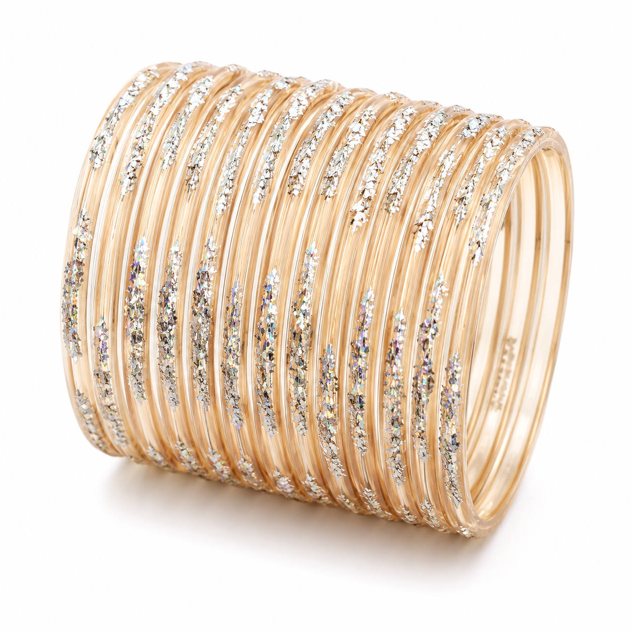 Champagne Gold Glitter Glass Bangles – Size 2.12