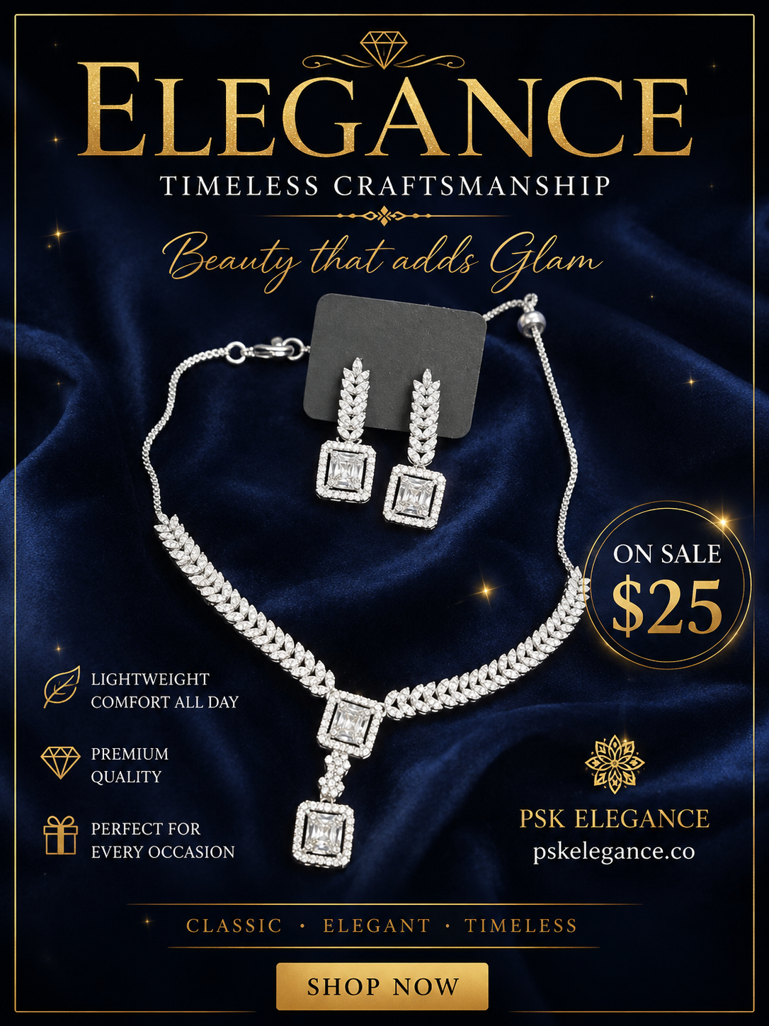 Cubic Crystal Necklace & Earrings Set
