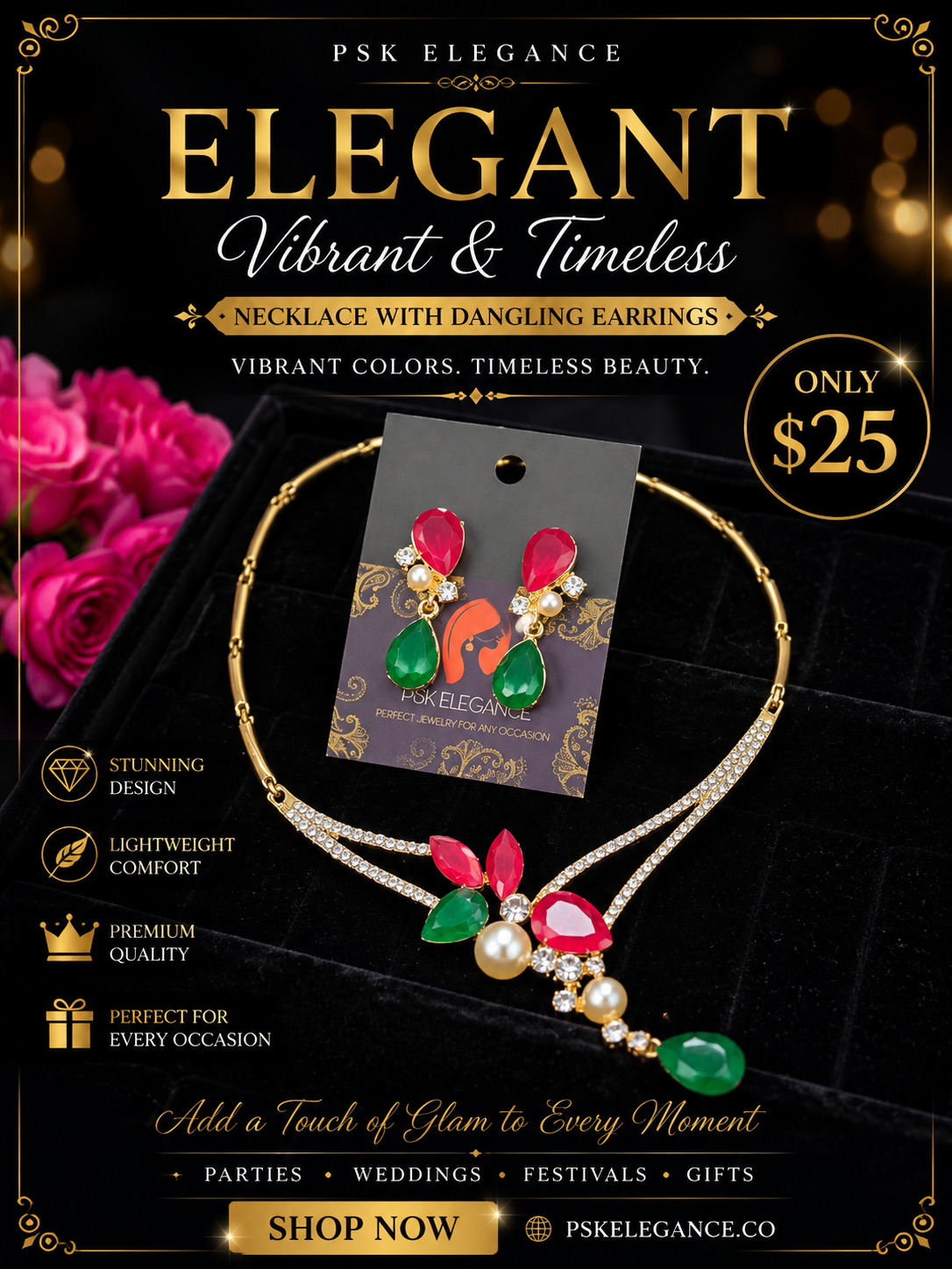 Elegant Crystal Floral Necklace & Earrings Set